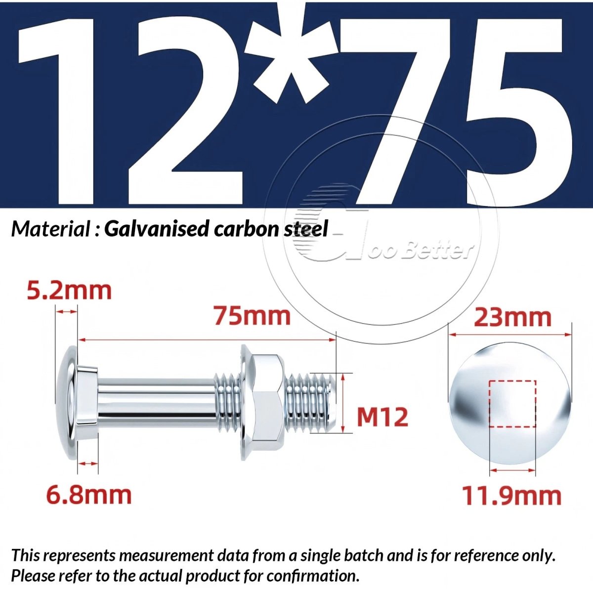 M8 M10 M12 Carriage Bolts with Hex Nuts — Zinc - Plated Steel, Full & Partial Thread - HomeDIYer