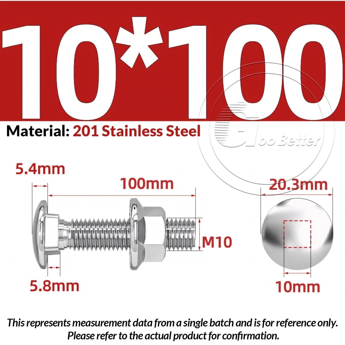 M5–M12 Carriage Bolts with Nuts | Cup Square Domed Head | 201 Stainless Steel - HomeDIYer