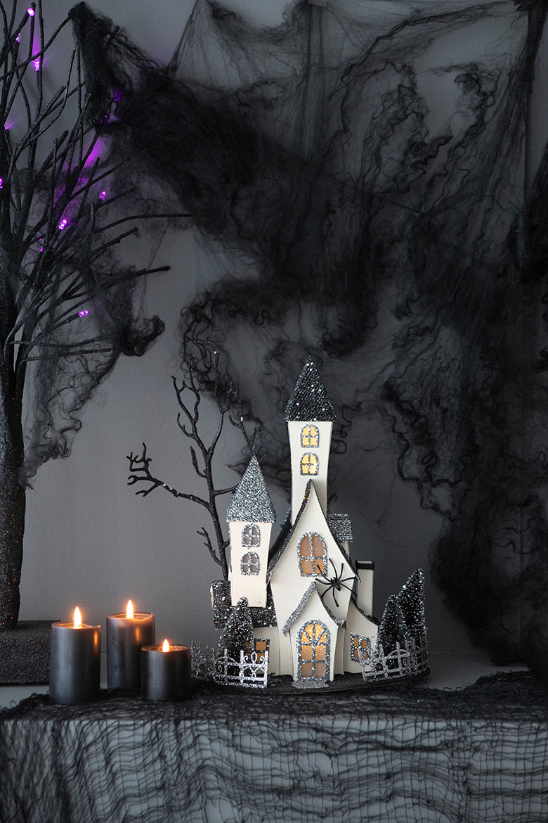 Lighted Haunted House 13.5-Inch Cardboard Halloween Tabletop Decor