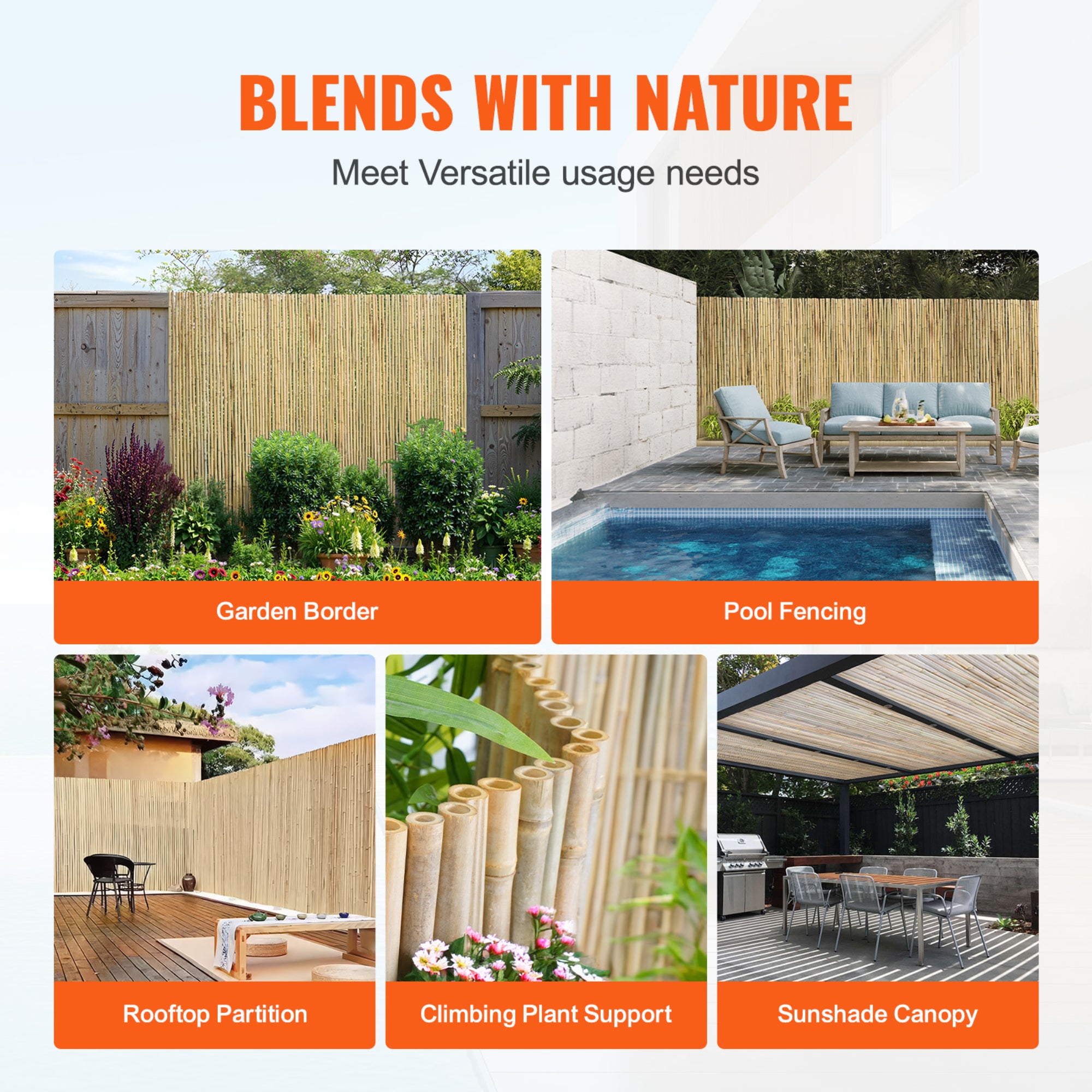4ft H x 8ft L Natural Moso Bamboo Privacy Fence Roll — Extended Length Outdoor Screen & Garden Decor