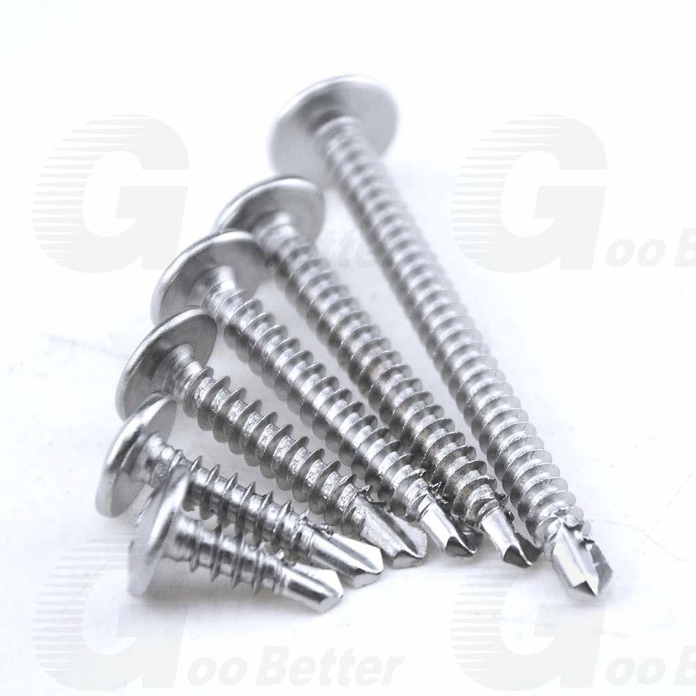 190pcs #8 Wafer Head Self Drilling Screws – 410 Stainless Steel, 1/2″ 5/8″ 3/4″ 1″ 1-1/4″