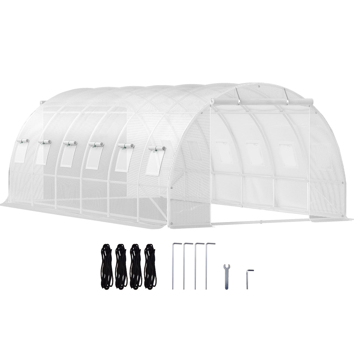 20ft x 10ft x 7ft Walk‑In Tunnel Greenhouse — Galvanized Steel Frame Roll‑Up Windows & Zippered Doors White