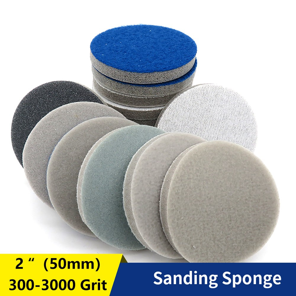 2 Inch(50mm)Hook & Loop Sponge Sandpaper Wet and Dry Sanding Discs 300-3000 Grit
