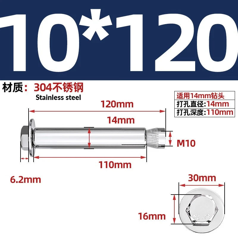 Stainless Steel Masonry Concrete Expansion Anchor Bolt — M6 M8 M10 M12 M16 | 304 & 201 SS