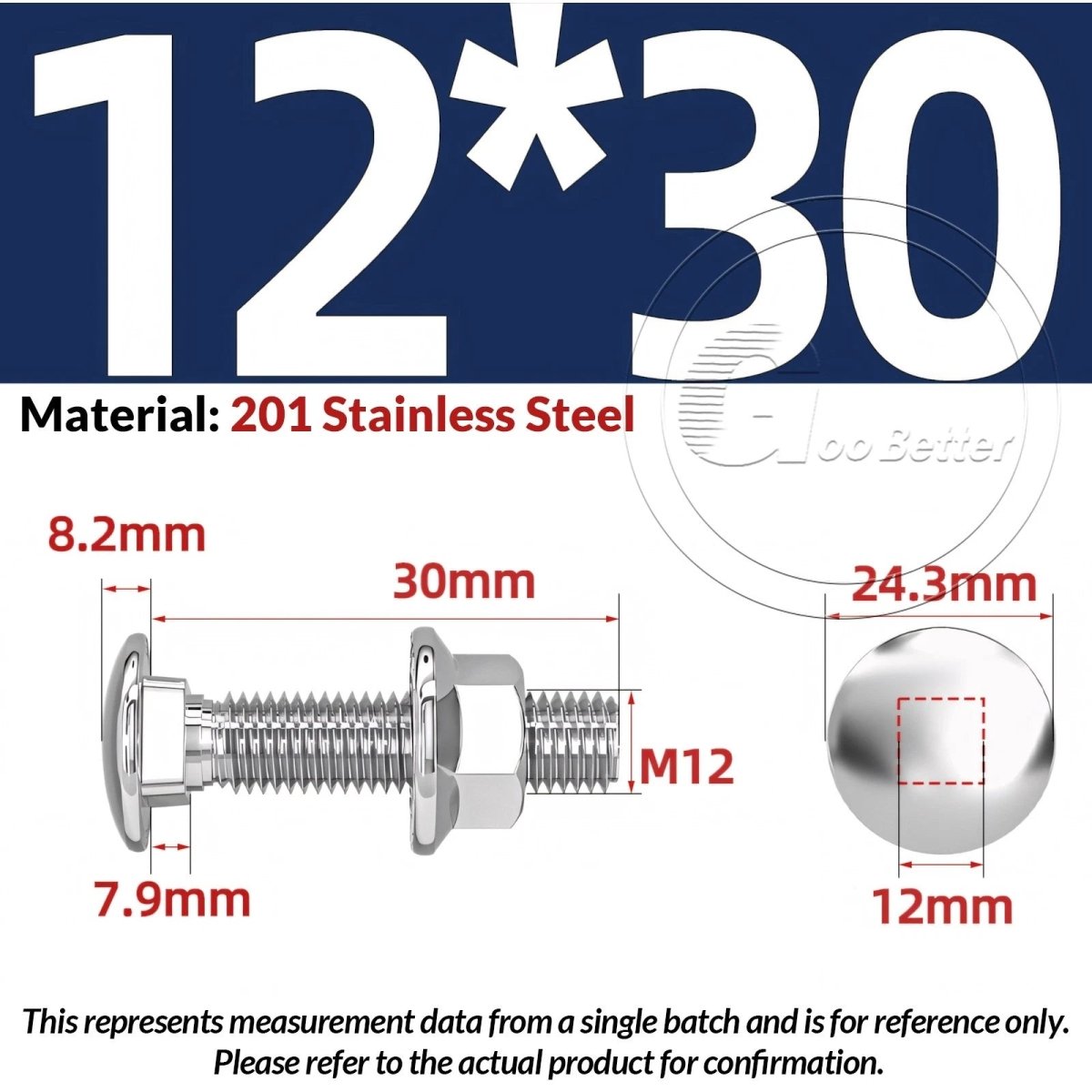 M5–M12 Carriage Bolts with Nuts | Cup Square Domed Head | 201 Stainless Steel - HomeDIYer