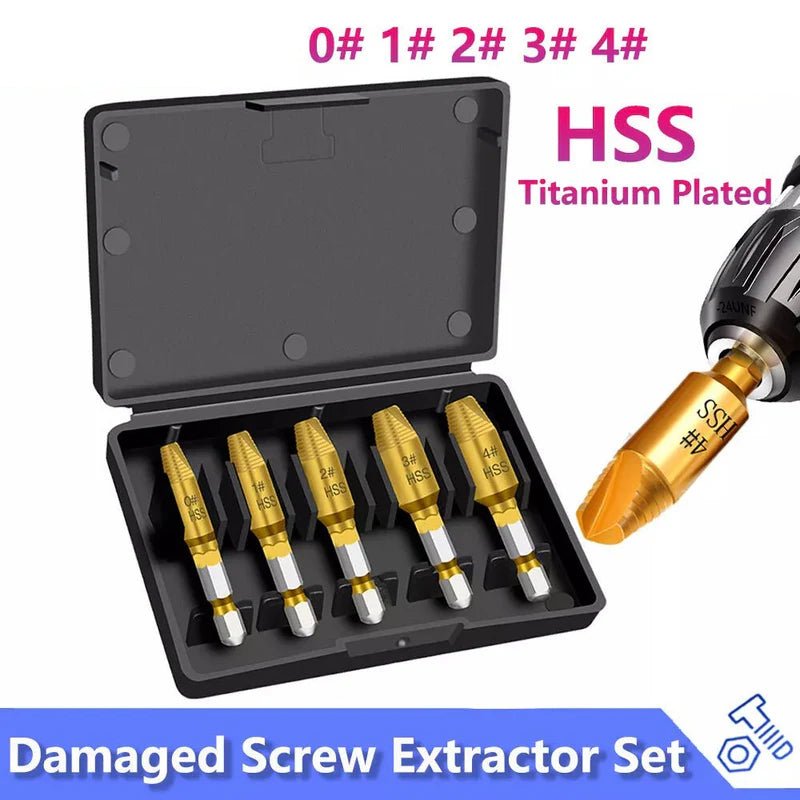 5PCS Damaged / Stripped Screw Extractor Set Bolt Broken Remover Tool Drill Bits - HomeDIYer