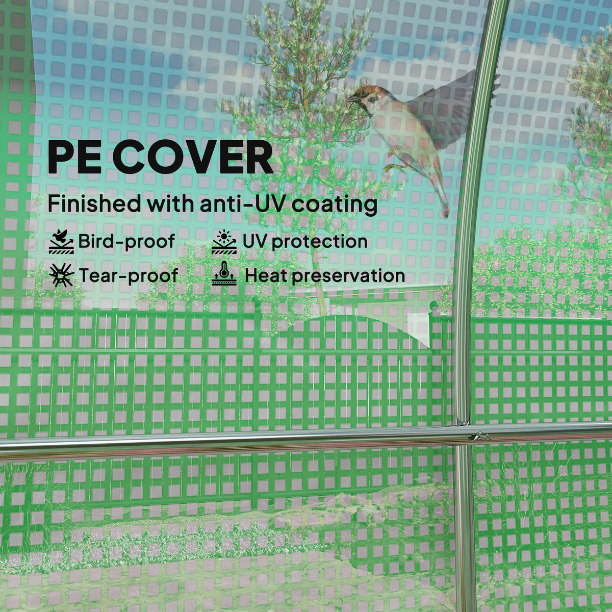 Walk‑In Tunnel Greenhouse with 2 Support Rods — Upgraded Galvanized Steel Frame Mesh Door & Windows Green