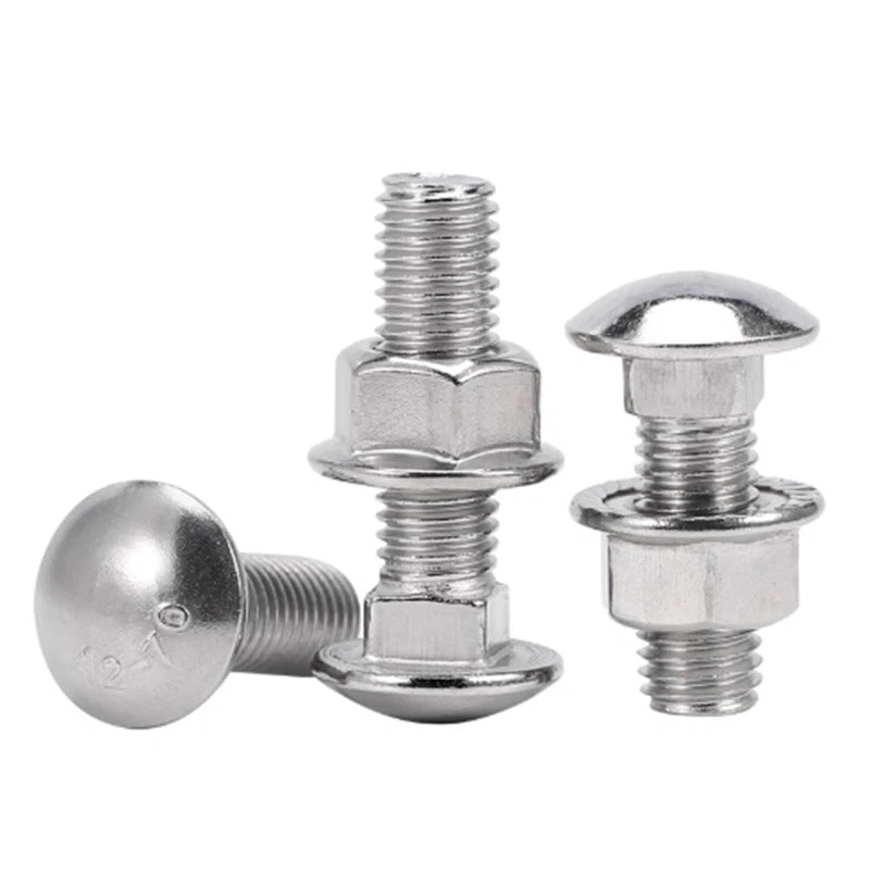 M3 M4 M5 Carriage Bolts with Hex Flange Nuts — A2 Stainless Steel