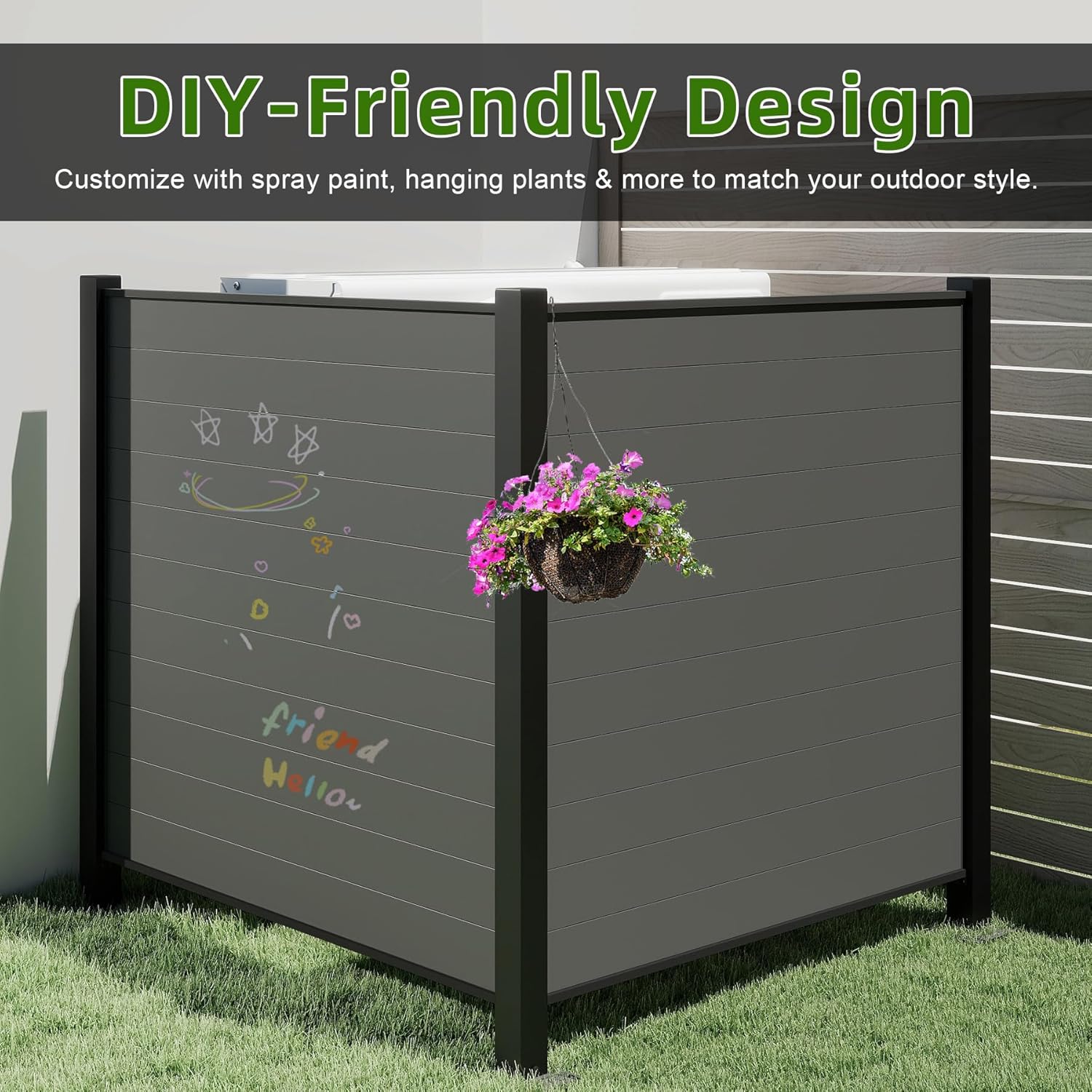 50 x 50 Inch Outdoor Metal Privacy Screen 2 Panel Set — AC Fence, Trash Can Enclosure, Black