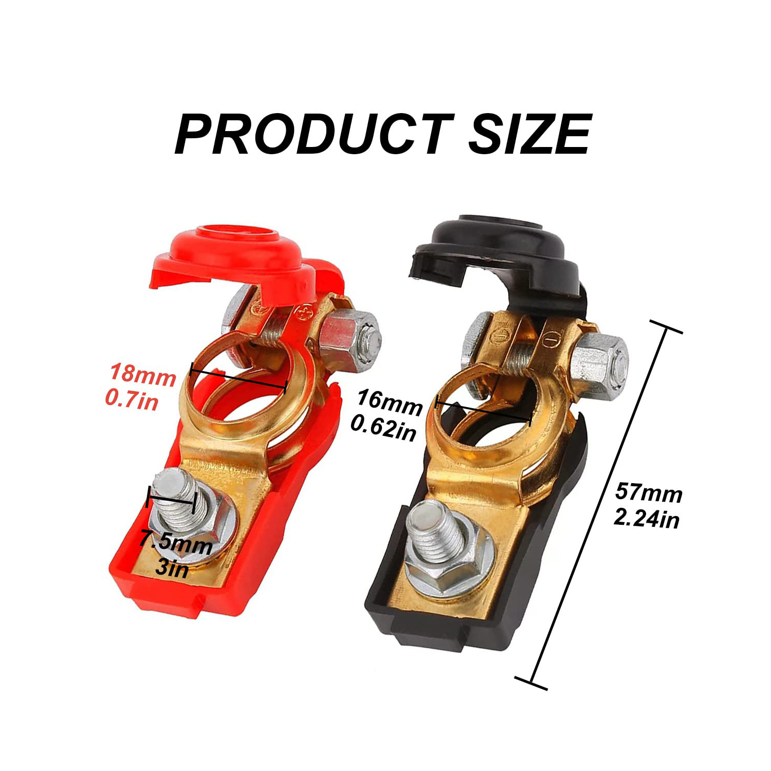 2pcs Battery Cable Terminals Car Terminal Clamps Connectors Negative & Positive
