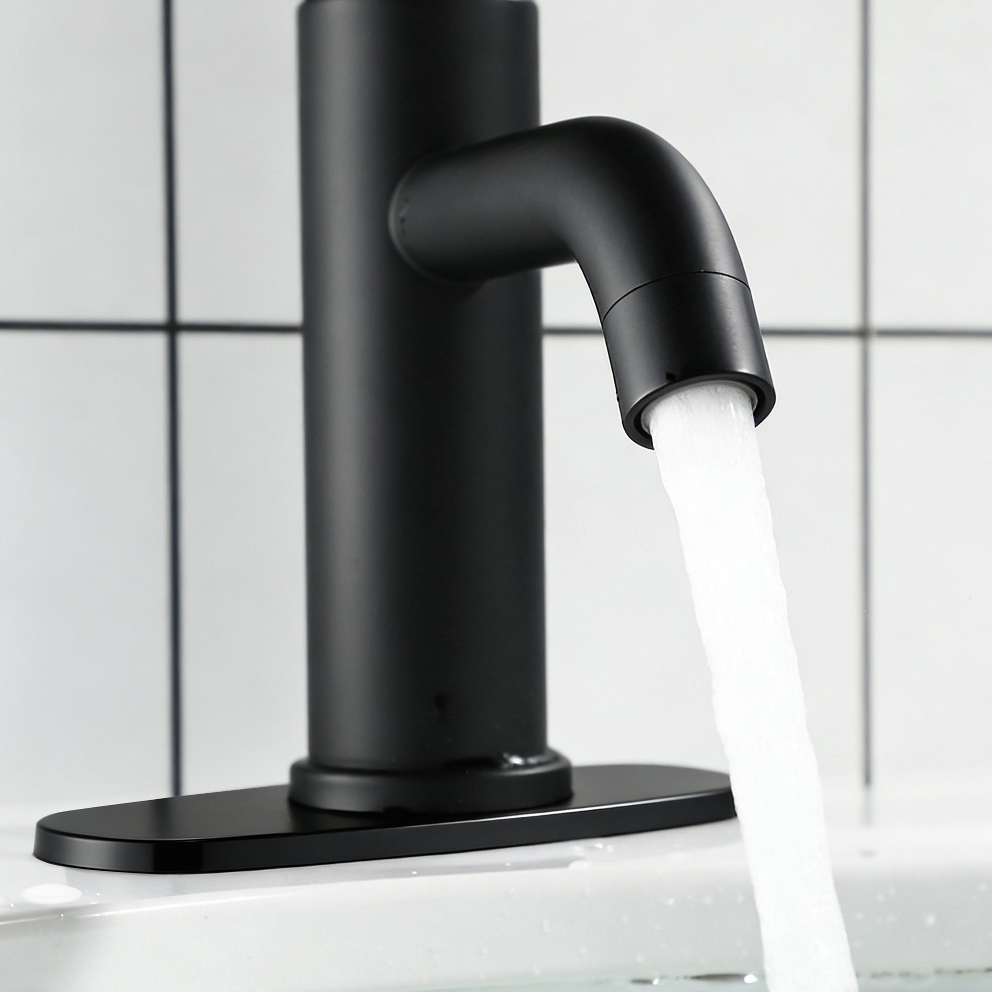 ADA Compliant Single Hole Bathroom Faucet - 6.57" High Stainless Steel Waterfall Faucet Matte Black