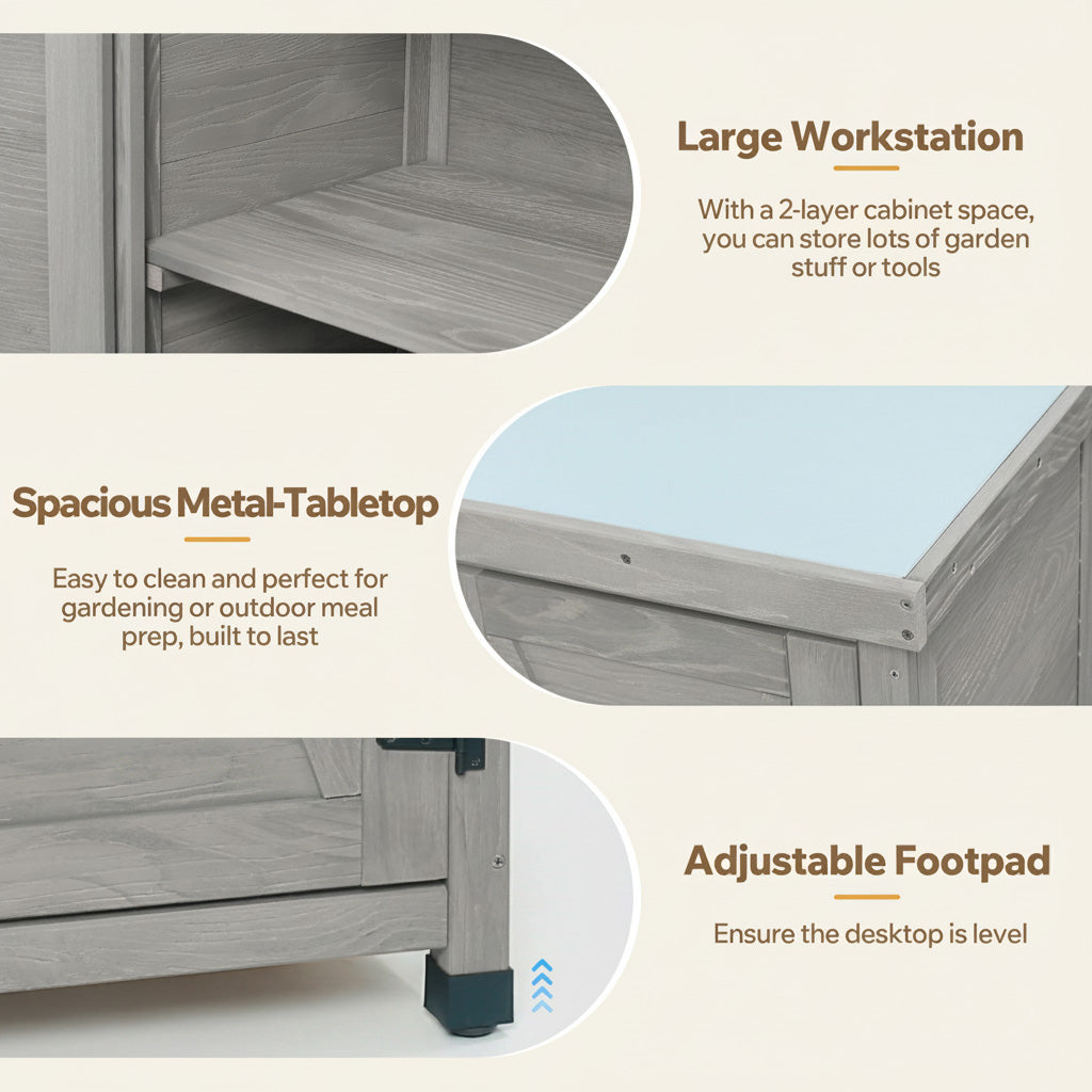 Potting Bench with Storage Cabinet – Outdoor Work Station with Metal Table Top & Zero Maintenance