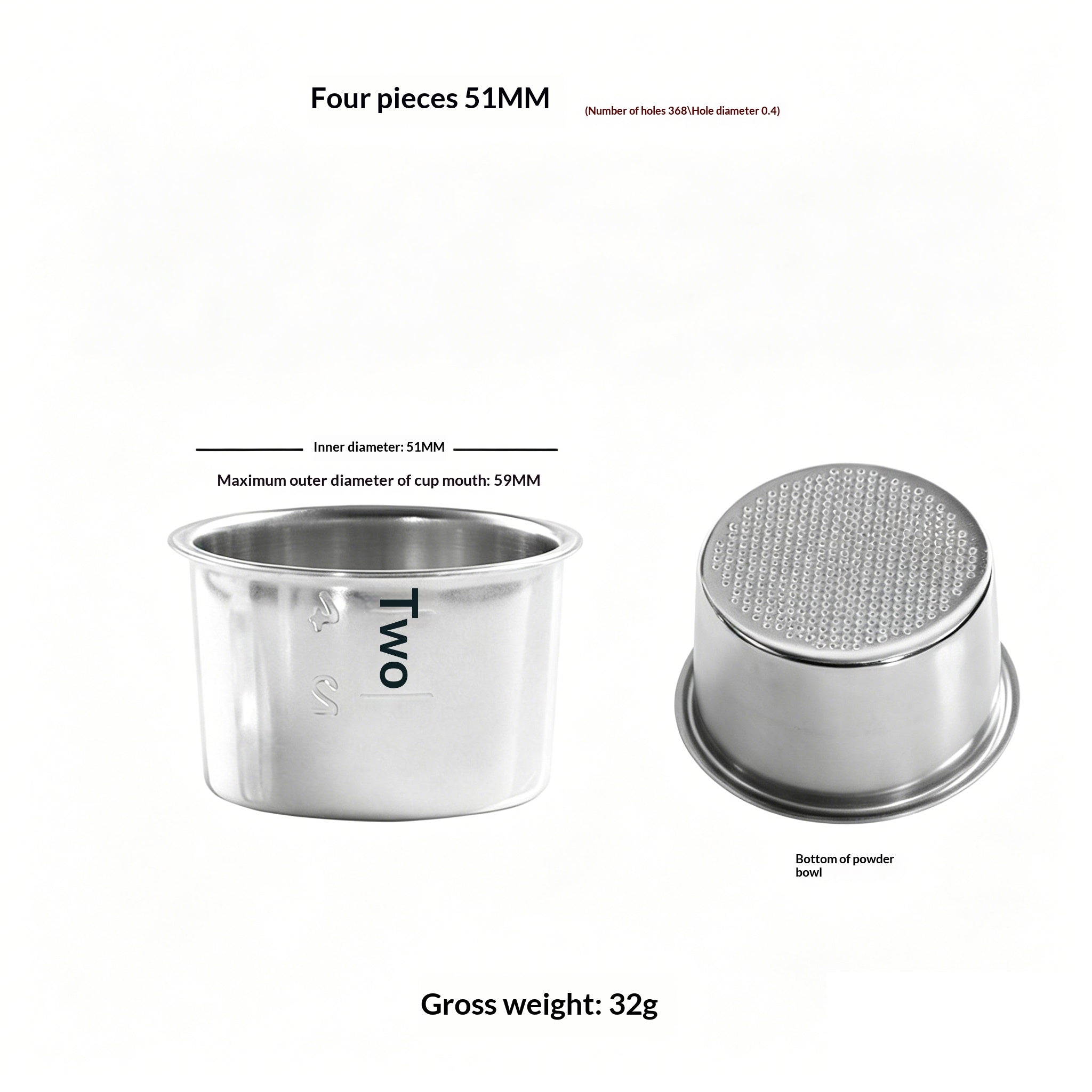 304 Stainless Steel Espresso Filter Basket – 51mm / 54mm / 58mm | Single & Double Shot Precision Portafilter Cup