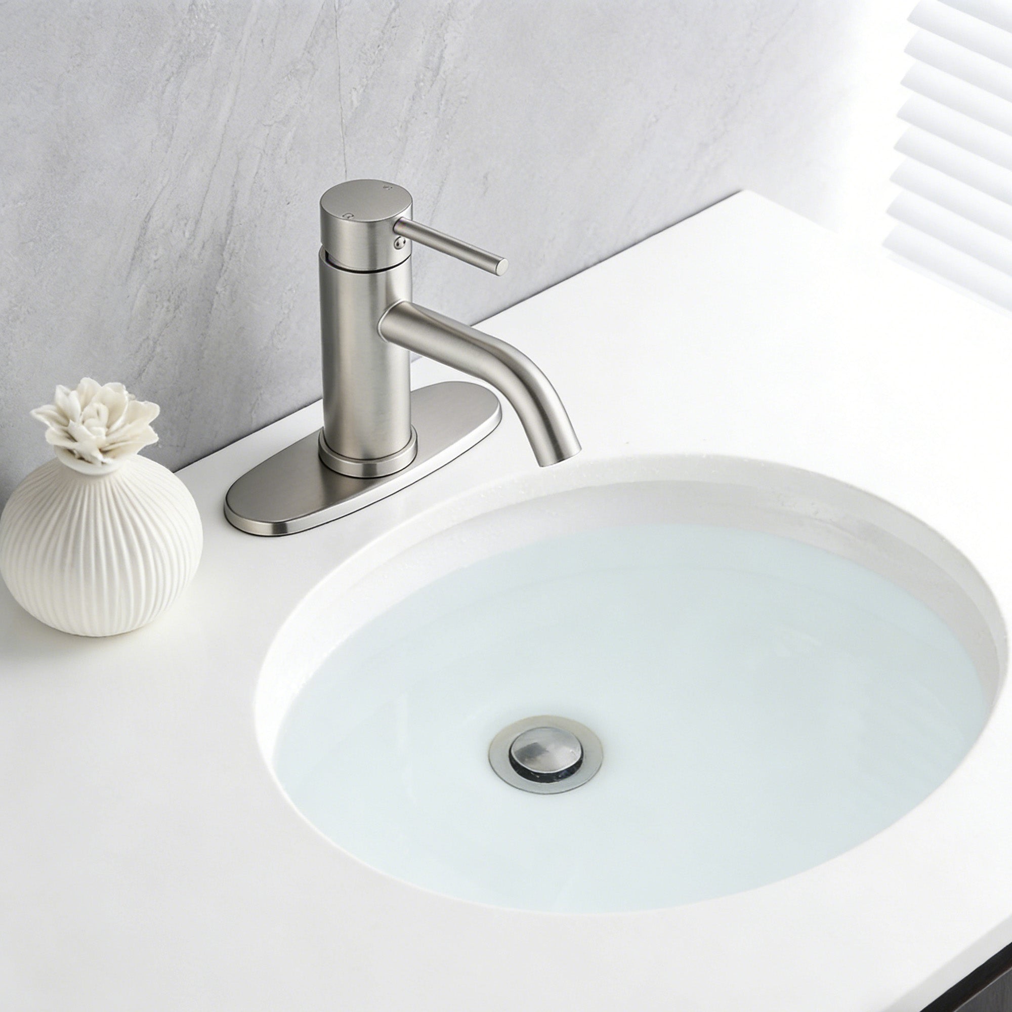 ADA Compliant Single Hole Bathroom Faucet - 6.57" High Stainless Steel Waterfall Faucet Brushed Nickel