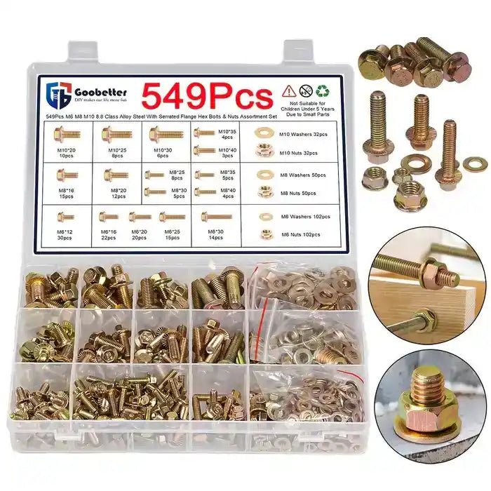 M6/M8/M10 Flange Bolt Kit (549PCS) | Hex Bolts, Nuts & Washers - HomeDIYer
