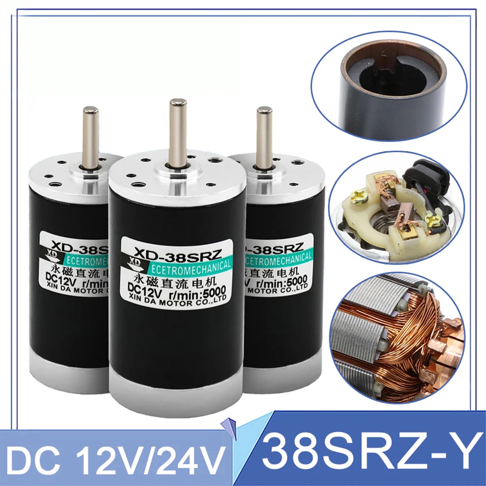 38SRZ - Y Motor DC12V/24V 2000 - 6000RPM 10W High Speed Permanent Magnet For Toy DIY - HomeDIYer