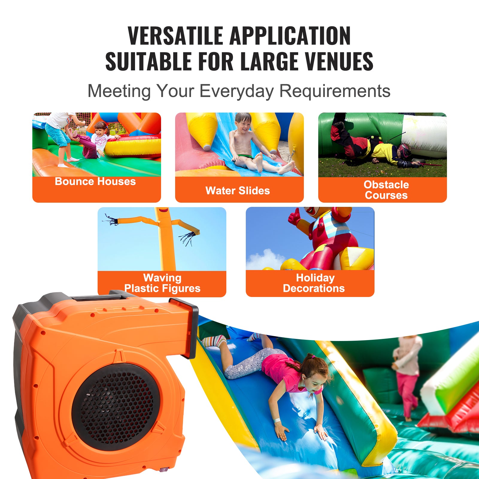 Inflatable Blower, 1100W, 1.5 & 1.7 HP Bounce House Blower, Pump Commercial Air Blower for Inflatables, 3100 RPM Bouncy Castle Electric Fan for Bounce House, Waterslides, Tested to UL Standards