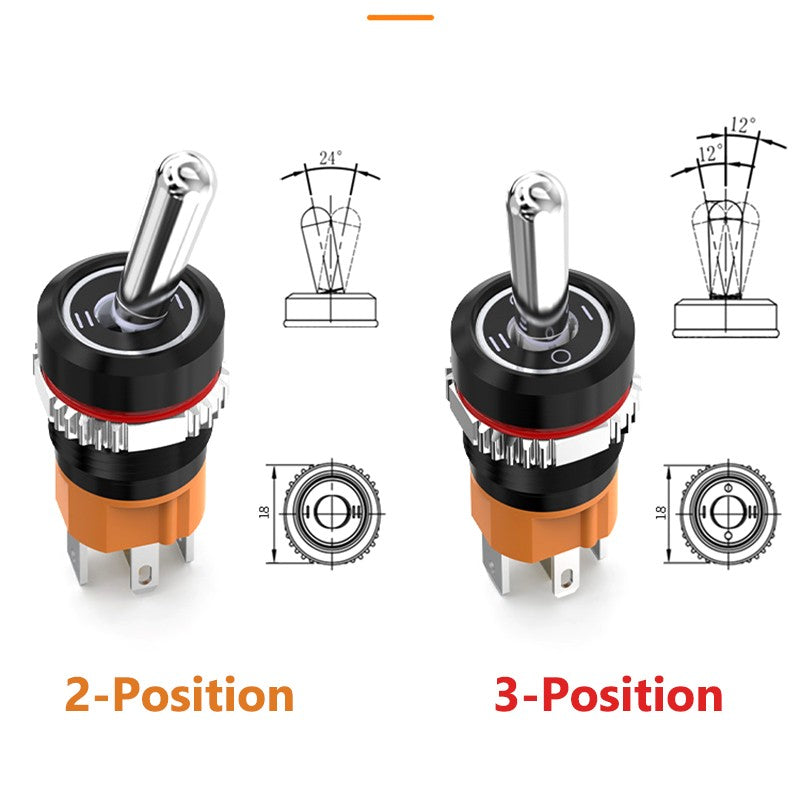 16mm LED Toggle Switch ON/OFF 2/3 Position Chrome Brass Black Oxide 20A 250VAC Waterproof