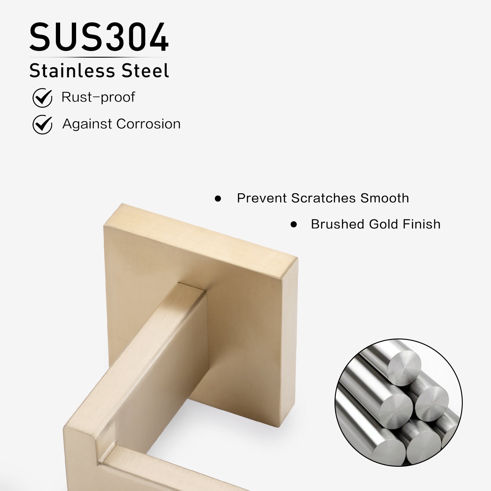 Brushed Gold 5-Piece SUS304 Bathroom Hardware Set – Towel Bar, Ring, Hooks & TP Holder, Modern Rustproof