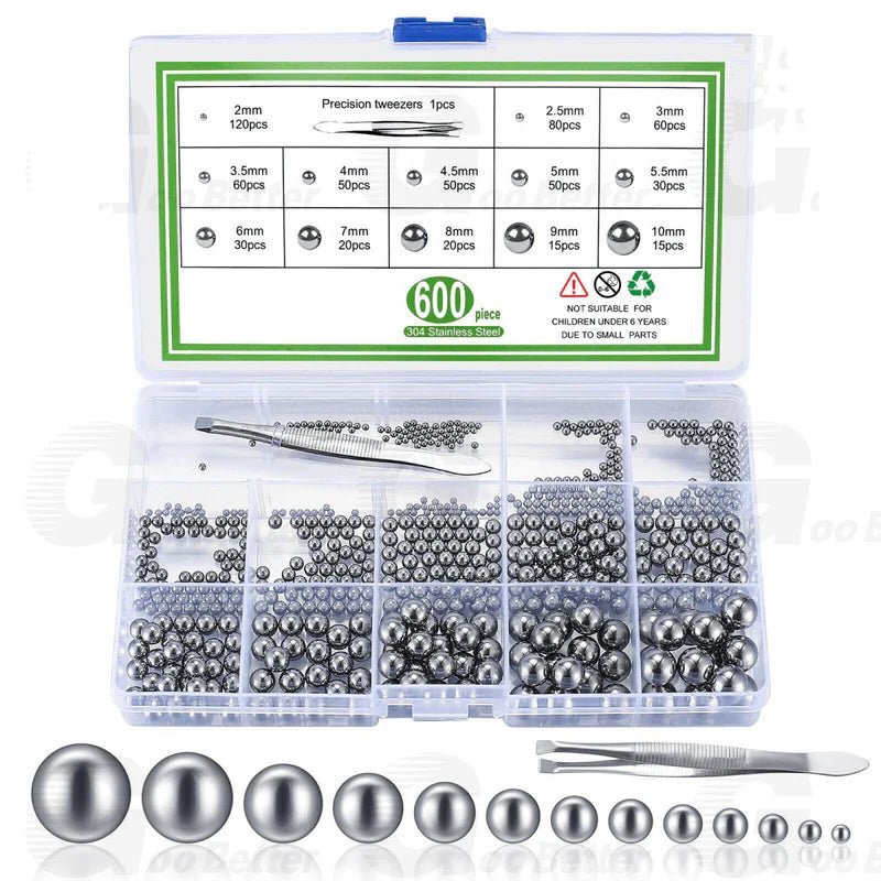 600x Metric Precision Steel Bearing Balls Assorted Stainless Steel Loose Bicycle - HomeDIYer