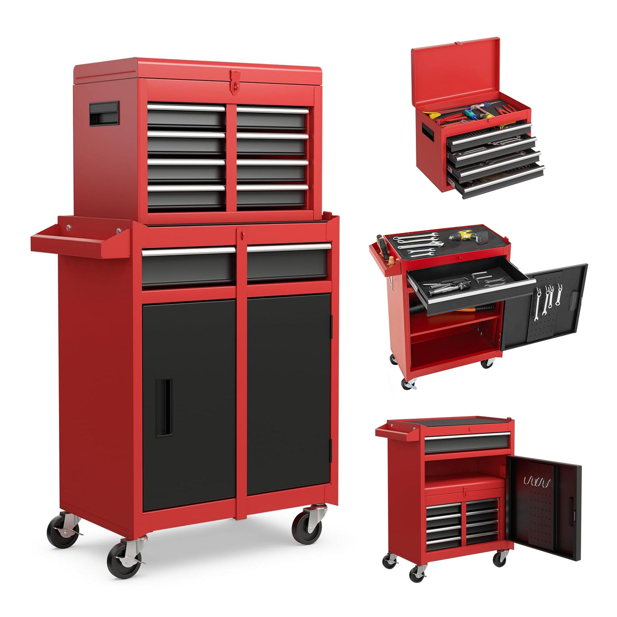 5-Drawer Rolling Tool Chest – Detachable Tool Cabinet with Lock & Adjustable Shelf