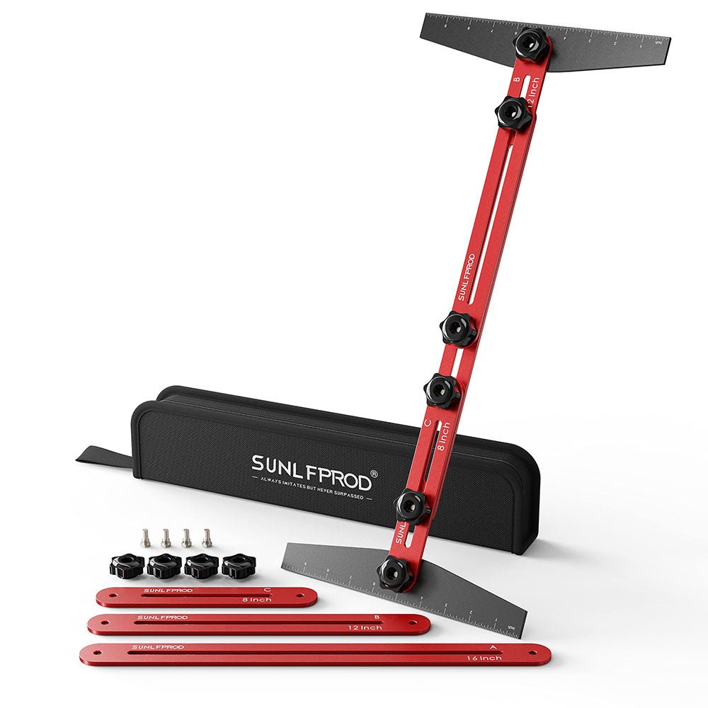 Stair Tread Template Tool - Solid Stair Tread Gauge, Shelf Layout Tool & Stair Jig Tool, Stair Tread Measuring Tool,Stair Scribe Tool Compatible with Many Types of Layout Projects (Red - Gray) - HomeDIYer