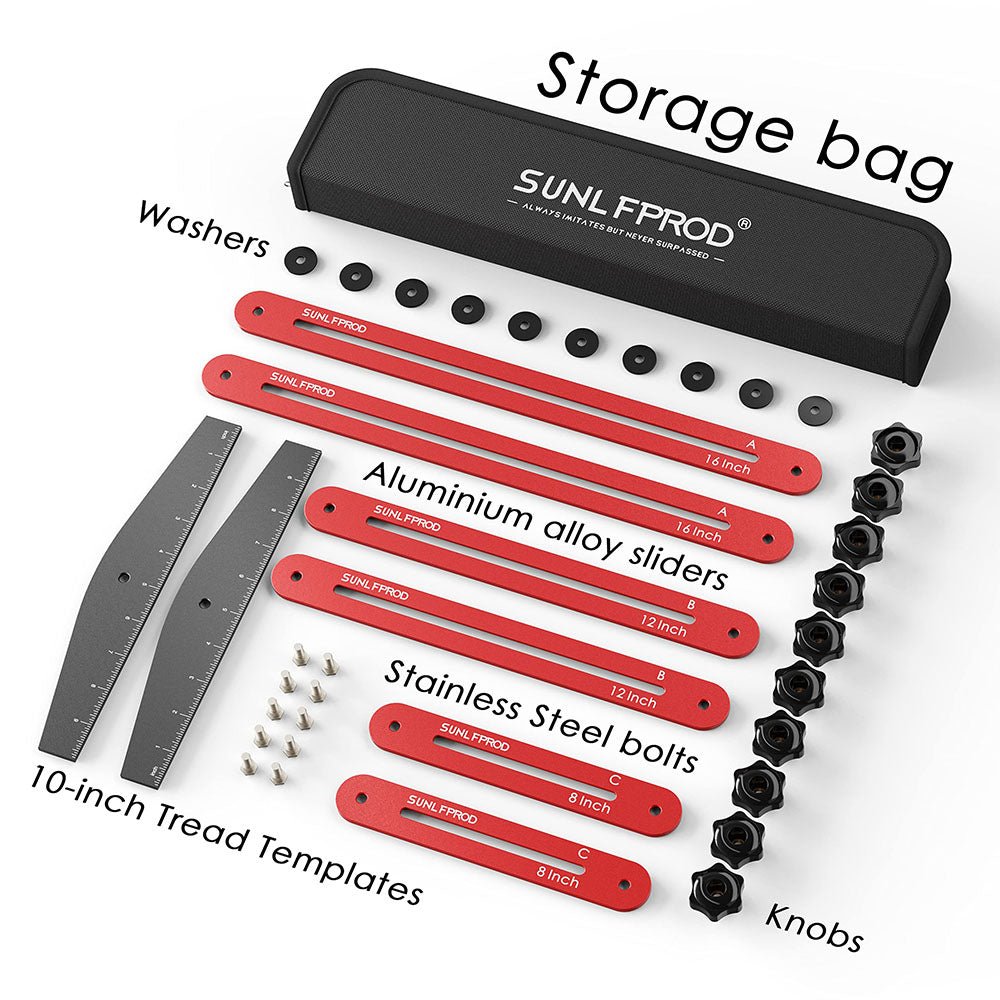 Stair Tread Template Tool - Solid Stair Tread Gauge, Shelf Layout Tool & Stair Jig Tool, Stair Tread Measuring Tool,Stair Scribe Tool Compatible with Many Types of Layout Projects (Red - Gray) - HomeDIYer