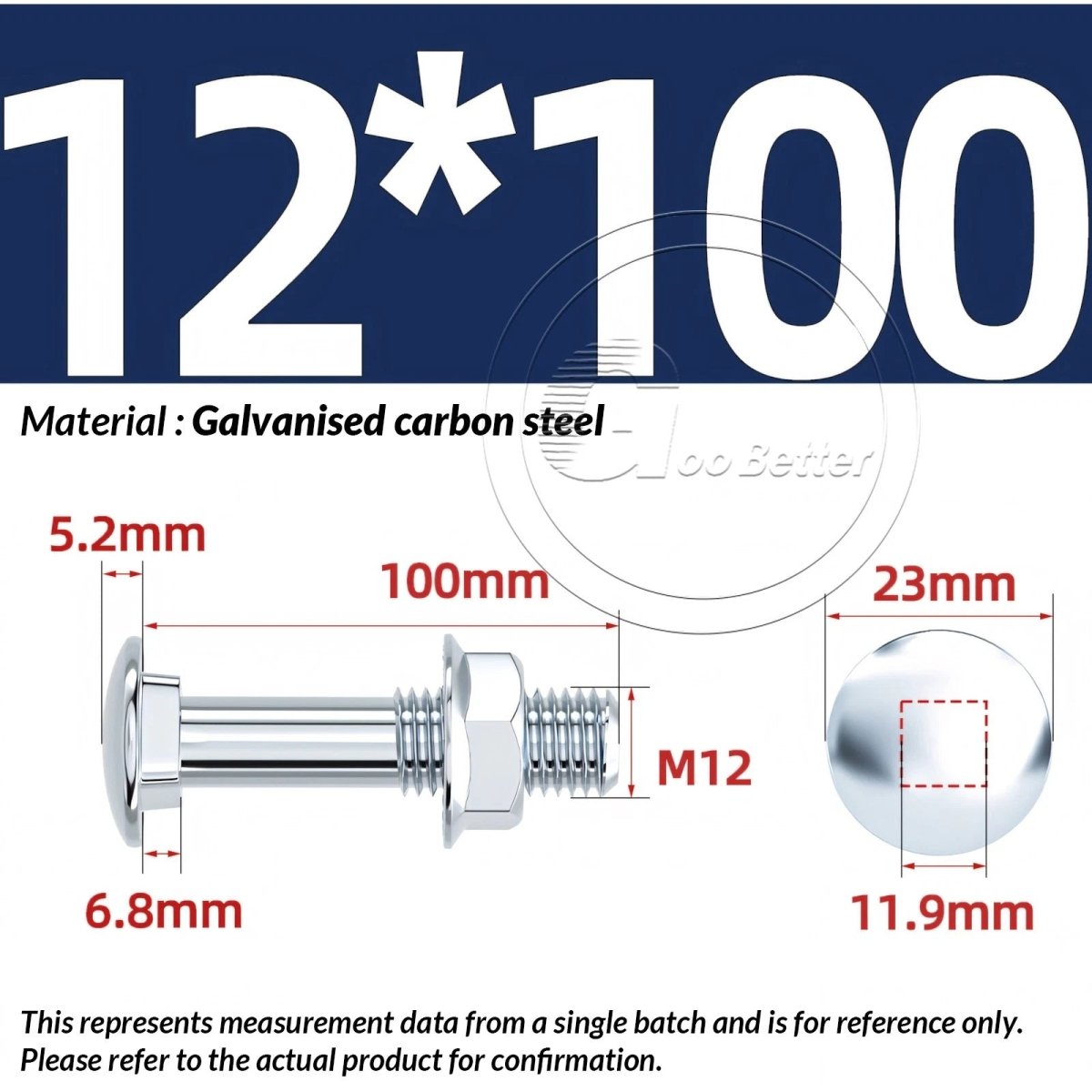 M8 M10 M12 Carriage Bolts with Hex Nuts — Zinc - Plated Steel, Full & Partial Thread - HomeDIYer