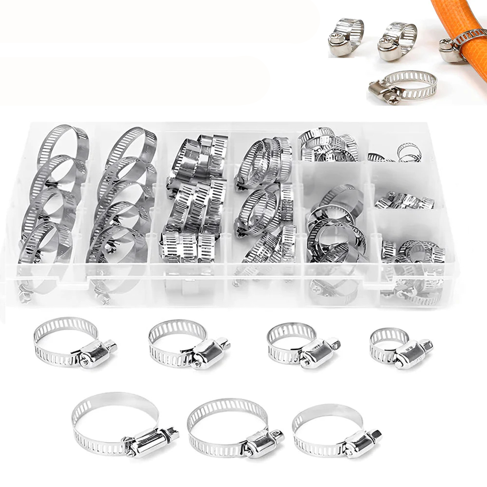 60 stücke Einstellbare Schlauch Klemmen Edelstahl 8-38mm Kraftstoff Linie Klemme Sortiment