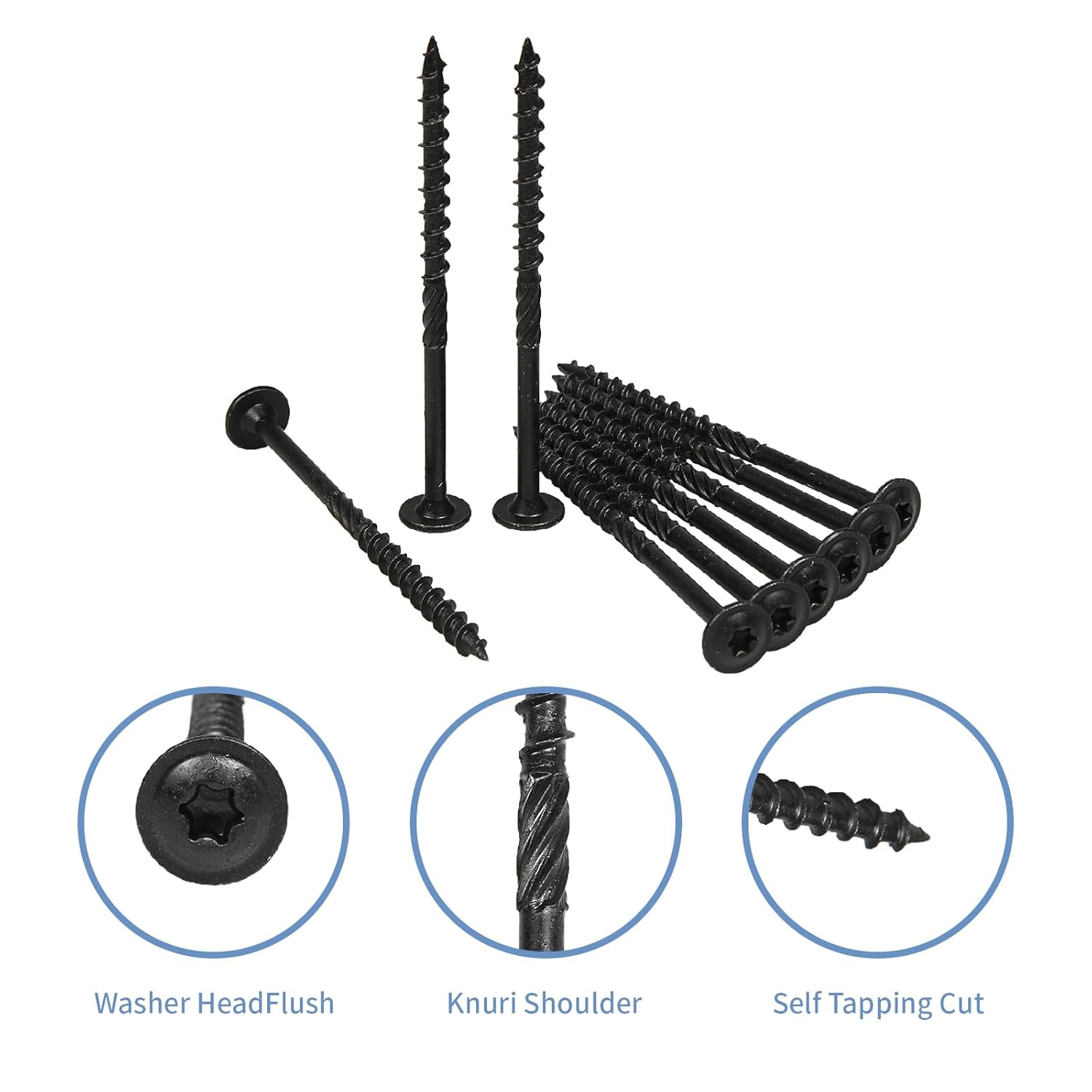 Goobetter 50 Pack 4-Inch Heavy Duty Lag Screws - #14 x 4 Structural Wood Screws, Black Rust-Resistant Coating, T30 Star Drive, Washer Head for Decks & Log Construction