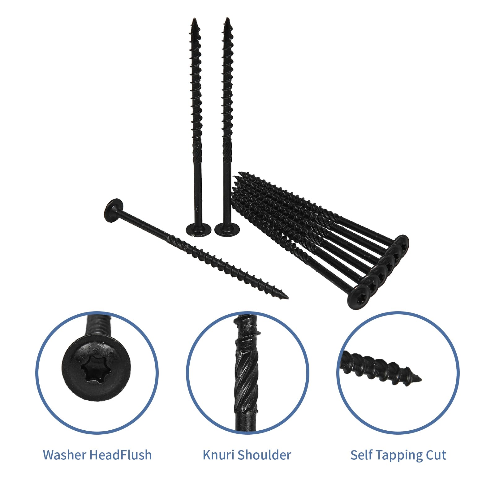 Lag Screws 5 Inch, 50PCS Heavy Duty Construction Screw, Structural Wood Screw #14 x 5, Rust Resistant, Washer Head, Black Coated Exterior Wood/Lag Screws Hex Socket Included