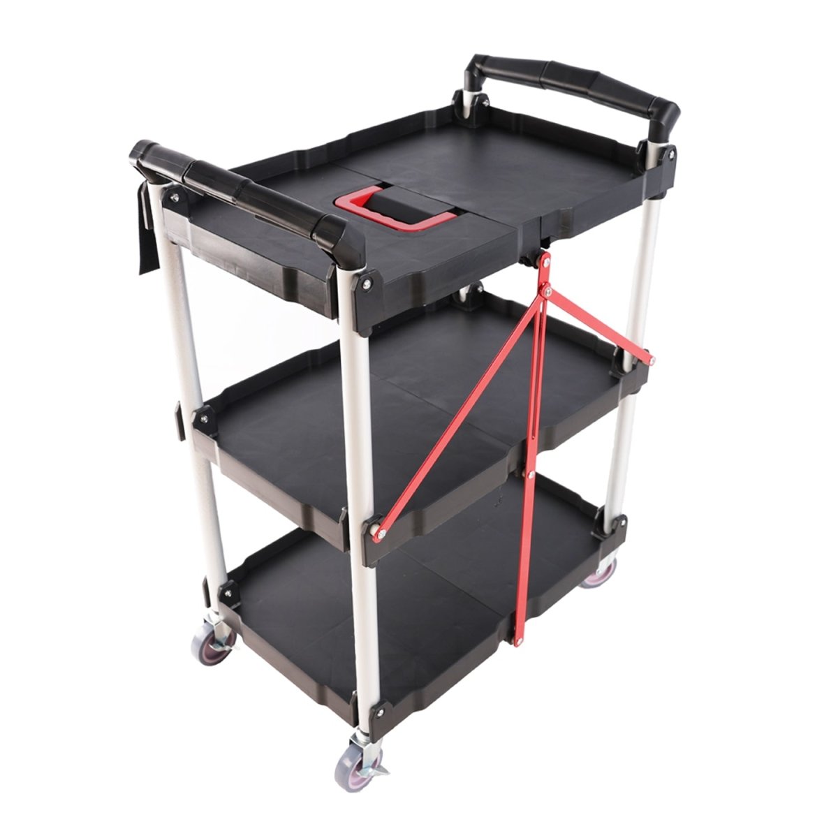 Folding service car with wheels, three - layer practical trolley, folding storage cart, suitable for family, garage, restaurant, hotel, kitchen, warehouse. No assembly required. - HomeDIYer