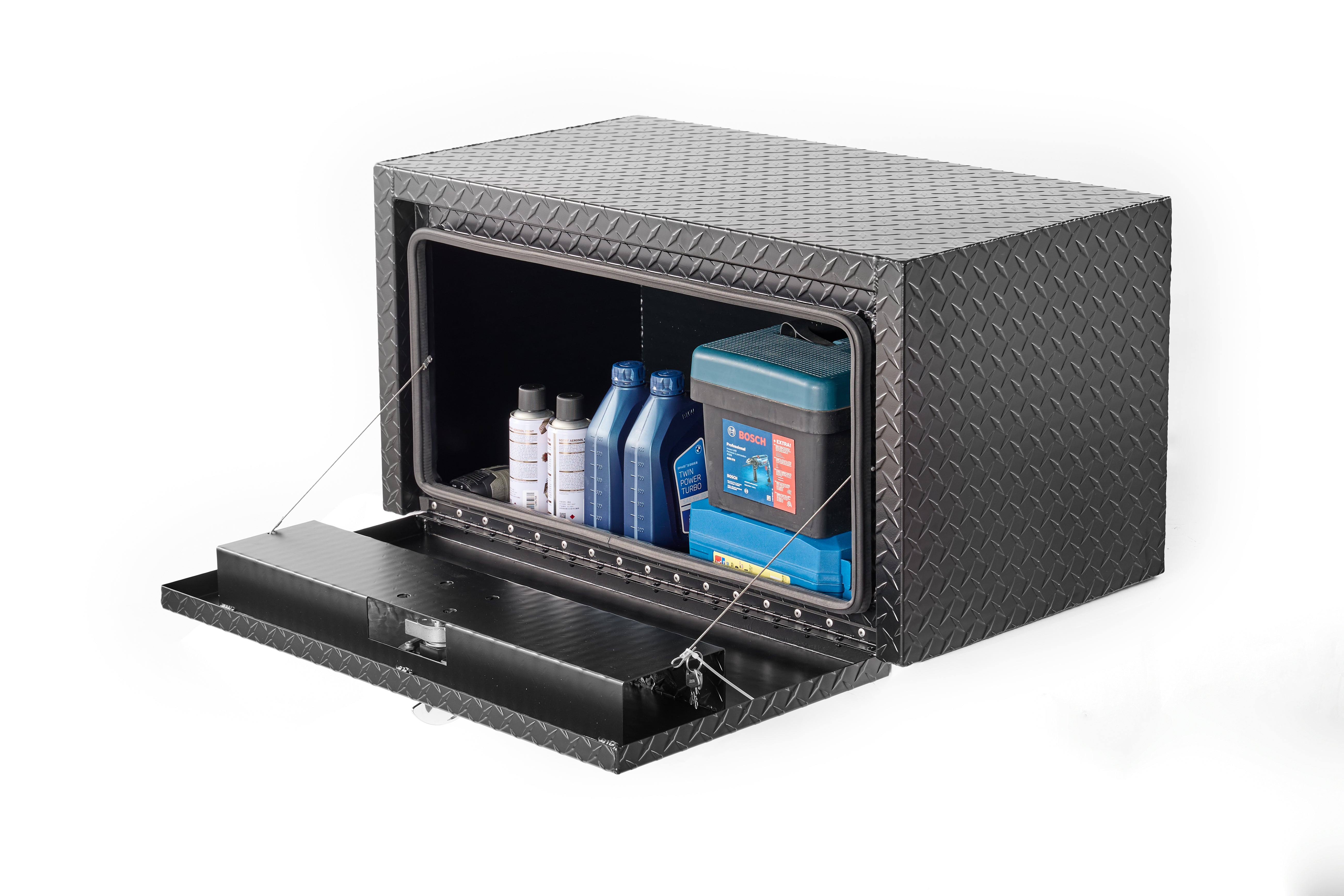 36" Aluminum Underbody Truck Tool Box — Heavy‑Duty Matte Black Diamond Plate, Waterproof & Lockable