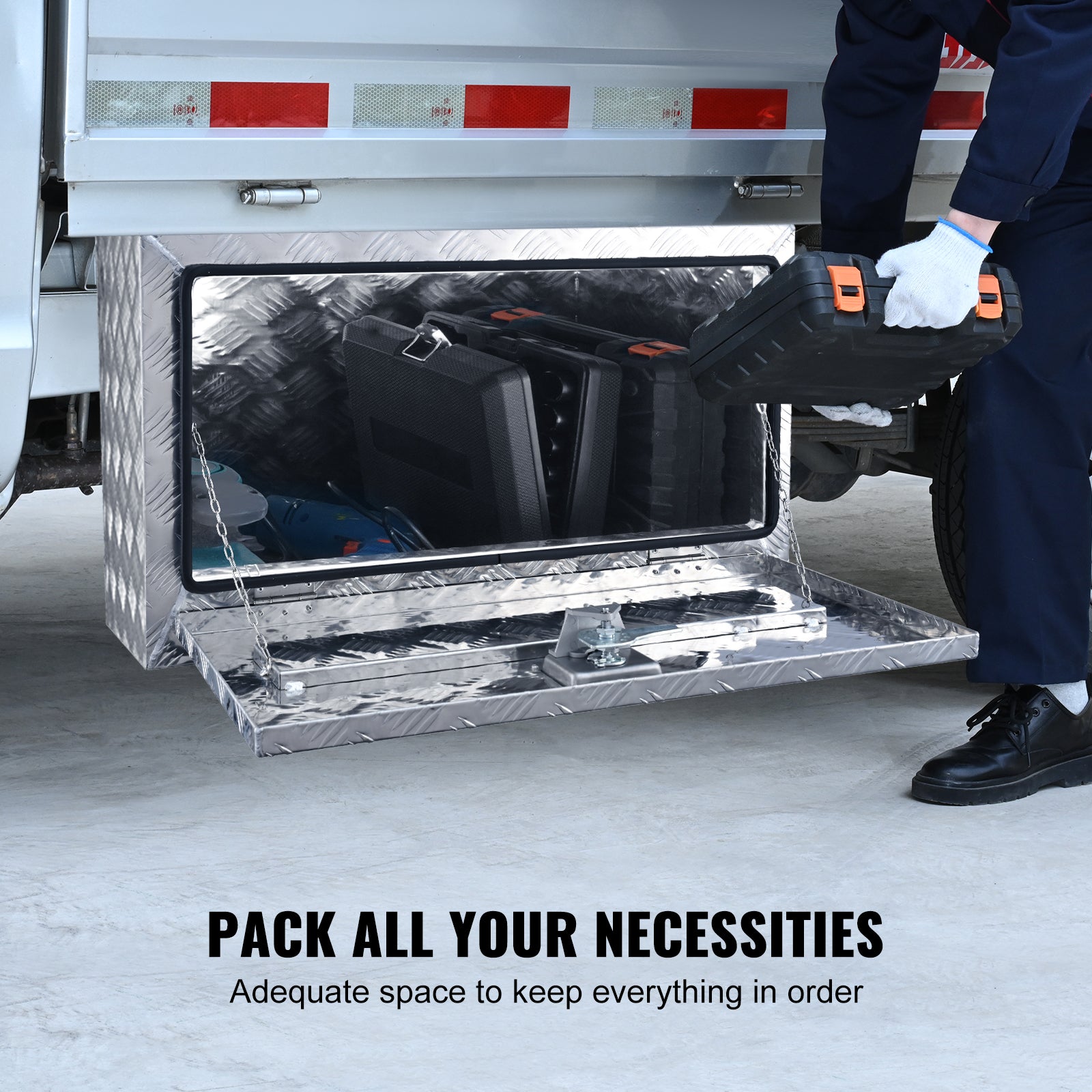 Underbody Truck Box, 30"×14"×16" Pickup Storage Box, Heavy Duty Aluminum Diamond Plate Tool Box with Lock and Keys, Waterproof Trailer Storage Box with T-Handle Latch for Truck, Van, Trailer