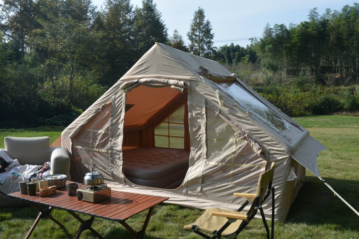 Inflatable Camping Tent Easy Setup 4 Season Glamping Tent with High Performance Inflatable Structure 4 - 6 Persons Waterproof Windproof Outdoor Self - Supporting Blow up Tent Air Tent Portable House Beige - HomeDIYer
