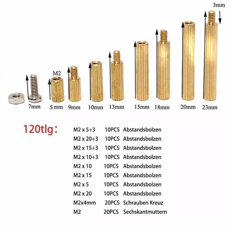 120pcs M2 spacer bolts spacer brass inside - outside bolts nuts set - HomeDIYer