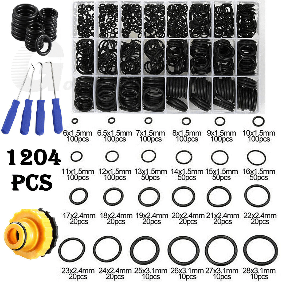 1200x O - Ring Nbr Rubber Sealing Rings Set 24 Sizes Rubber Seals+4x Mounting Hooks - HomeDIYer