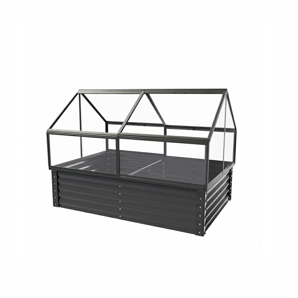 68.7" x 45" x 51.5" Greenhouse with Integrated Raised Flower Bed — 2‑in‑1 Outdoor Planter Box & Cold Frame Black