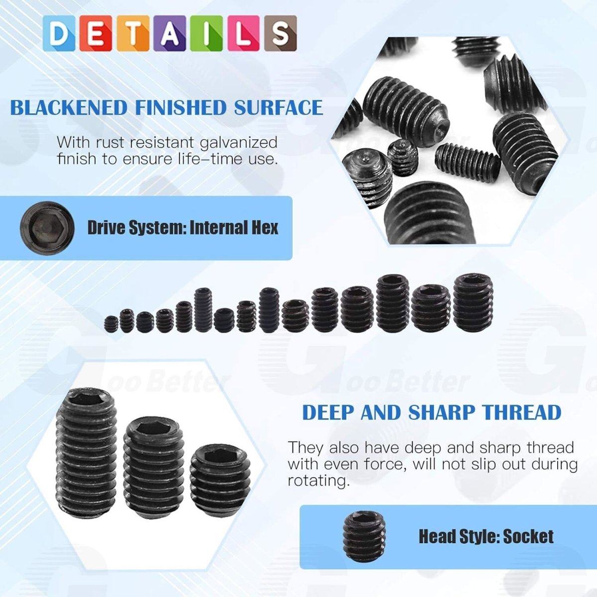 370pcs Black Allen Head Socket Hex Grub Screw Set Screw Assortment Kit Allen Key - HomeDIYer