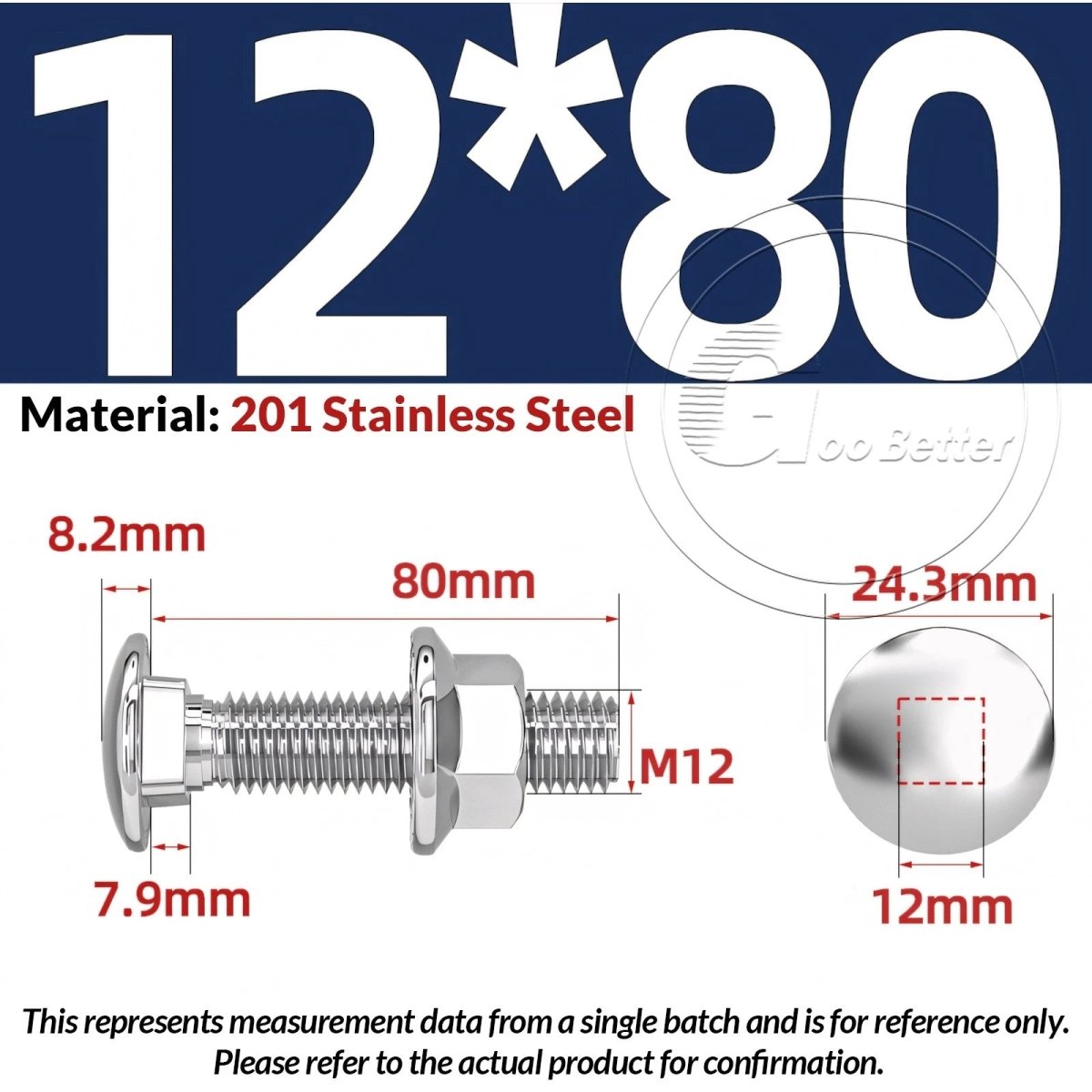 M5–M12 Carriage Bolts with Nuts | Cup Square Domed Head | 201 Stainless Steel - HomeDIYer