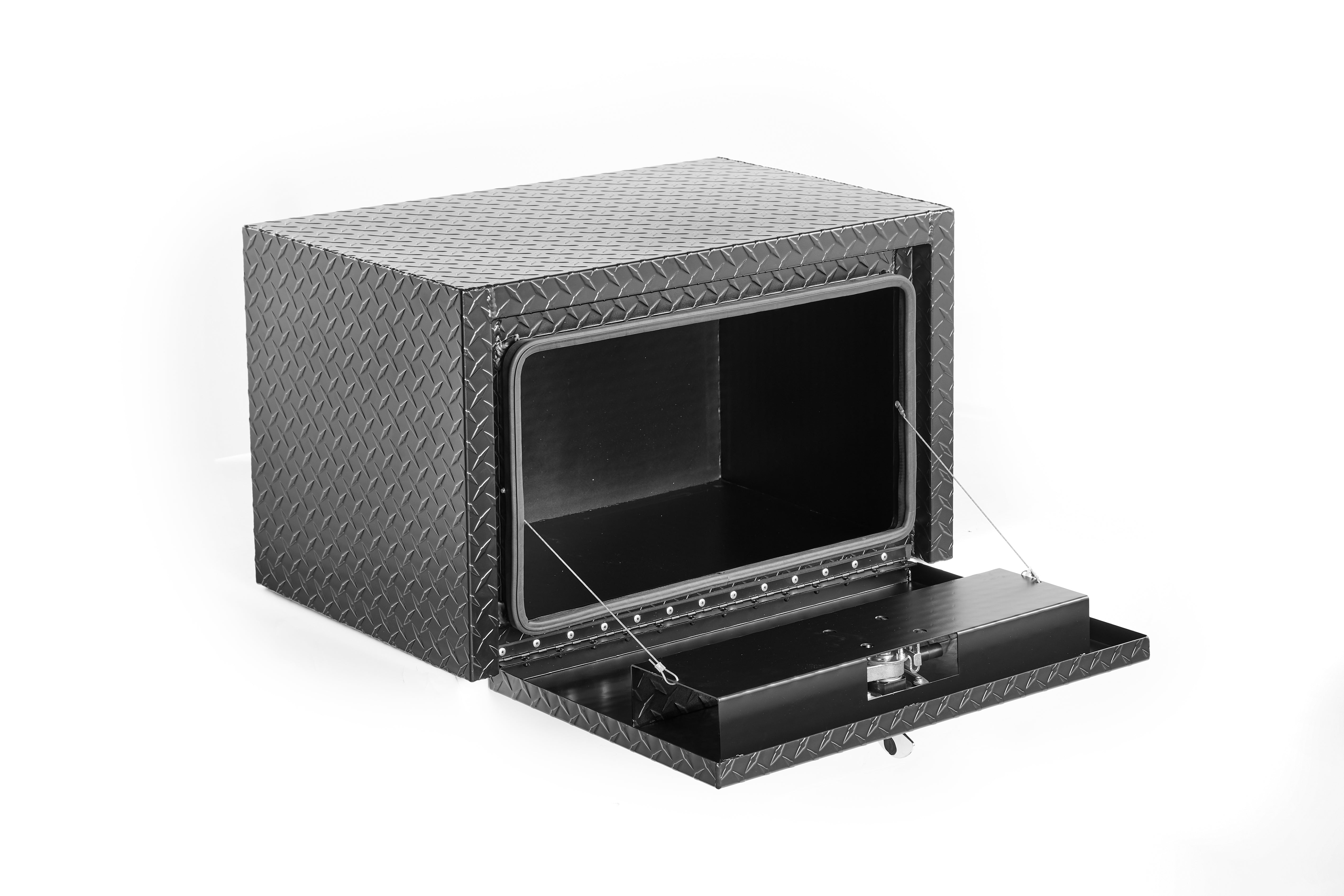 30" Aluminum Underbody Truck Tool Box — Matte Black Diamond Plate, Waterproof & Lockable