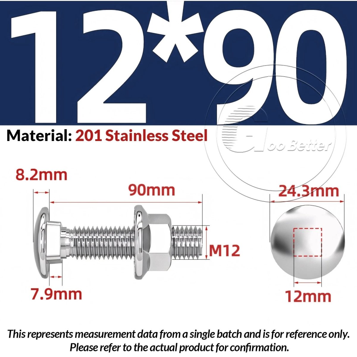 M5–M12 Carriage Bolts with Nuts | Cup Square Domed Head | 201 Stainless Steel - HomeDIYer
