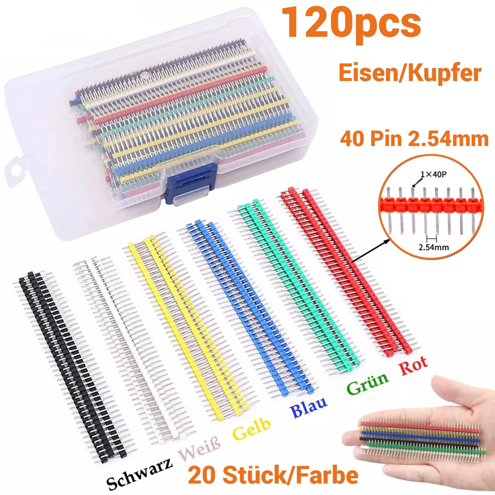 120Pcs Pin Header Set 2.54mm Iron 40 Pins Connector Strip Pin Header Connector - HomeDIYer