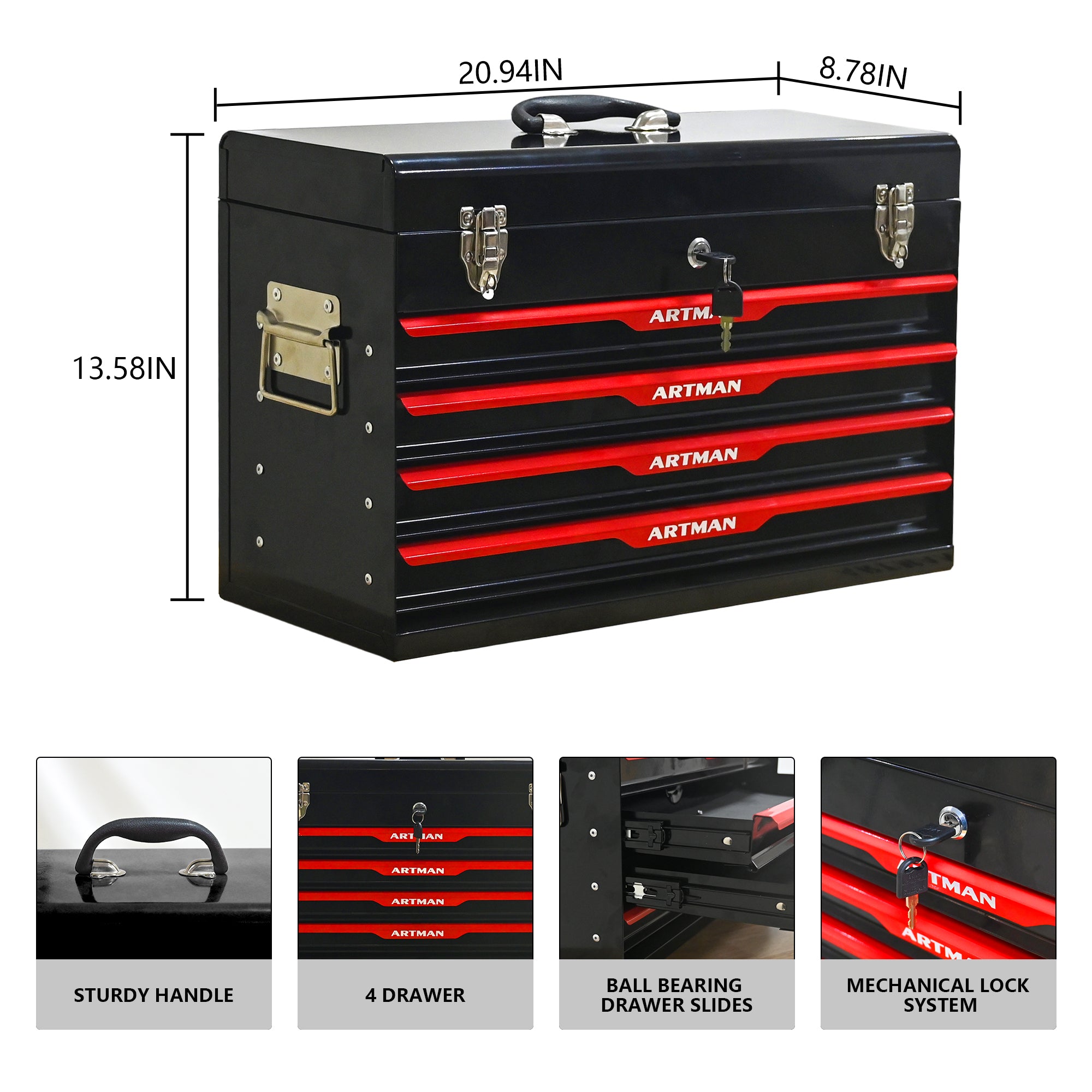 20-inch Steel Portable Tool Box with Drawers – Heavy-Duty Tool Storage Organizer