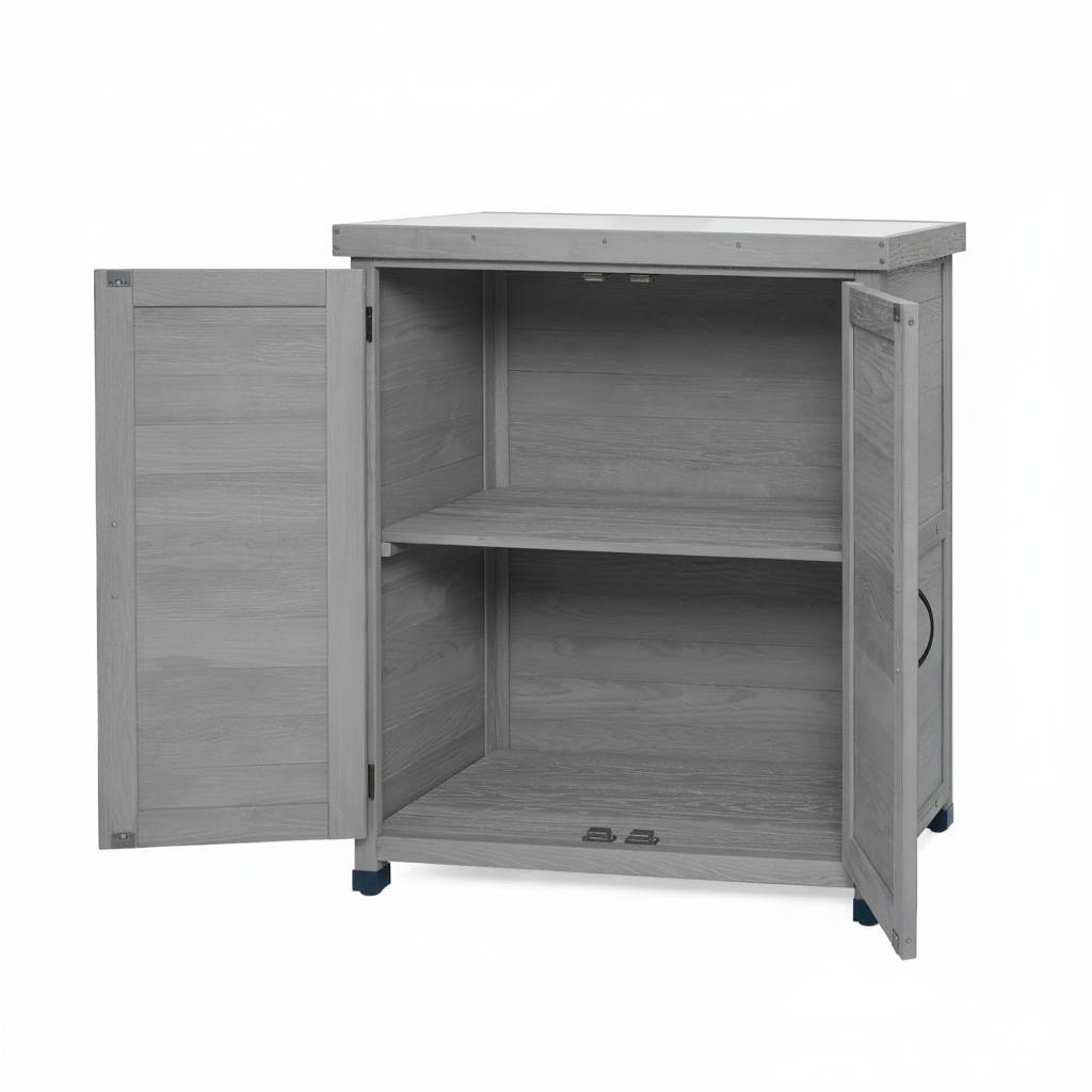 Potting Bench with Storage Cabinet – Outdoor Work Station with Metal Table Top & Zero Maintenance