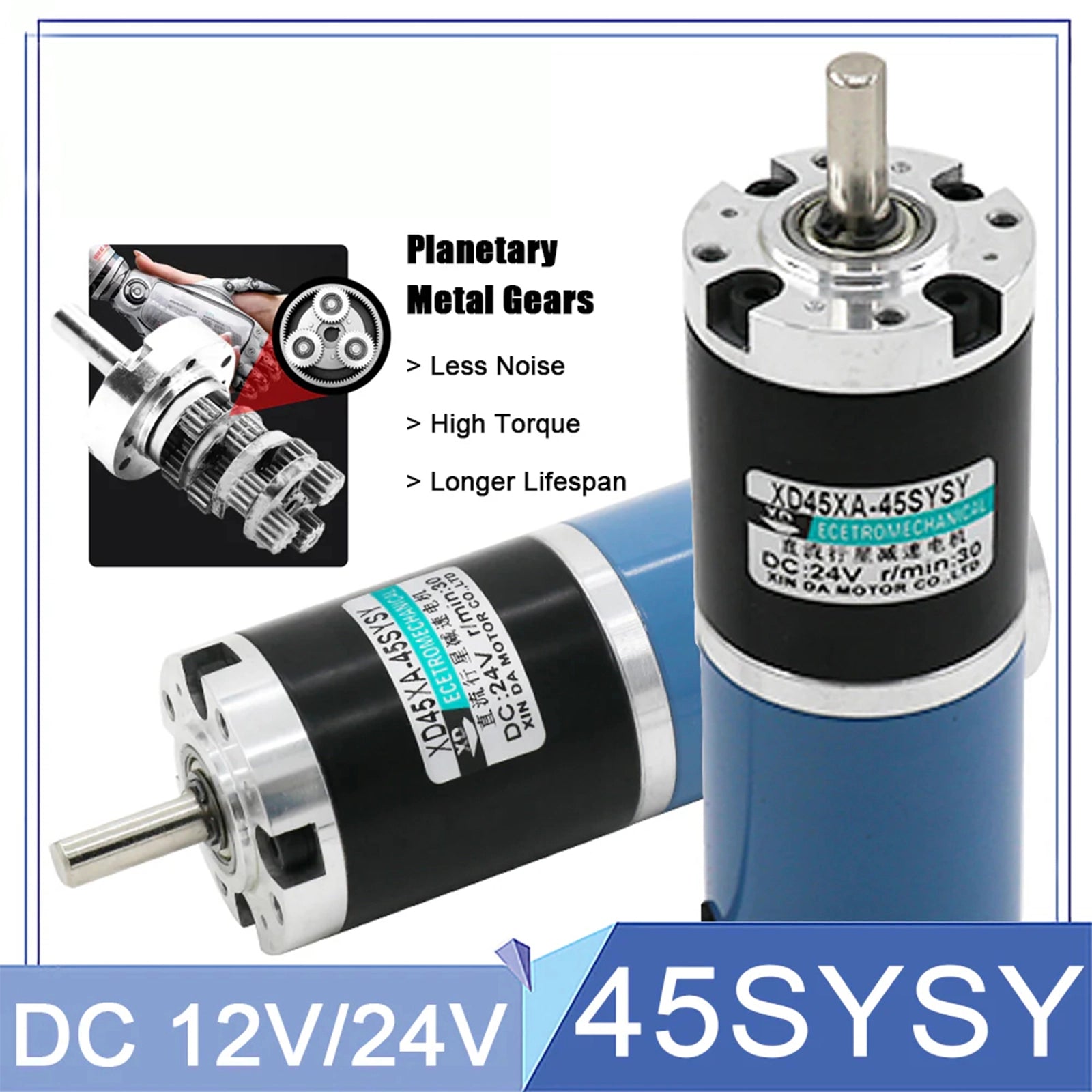 45XA - 45SYSY DC 12V/24V Planetary Gearbox Gear Motor Reducer Speed 10 - 500RPM 25W - HomeDIYer