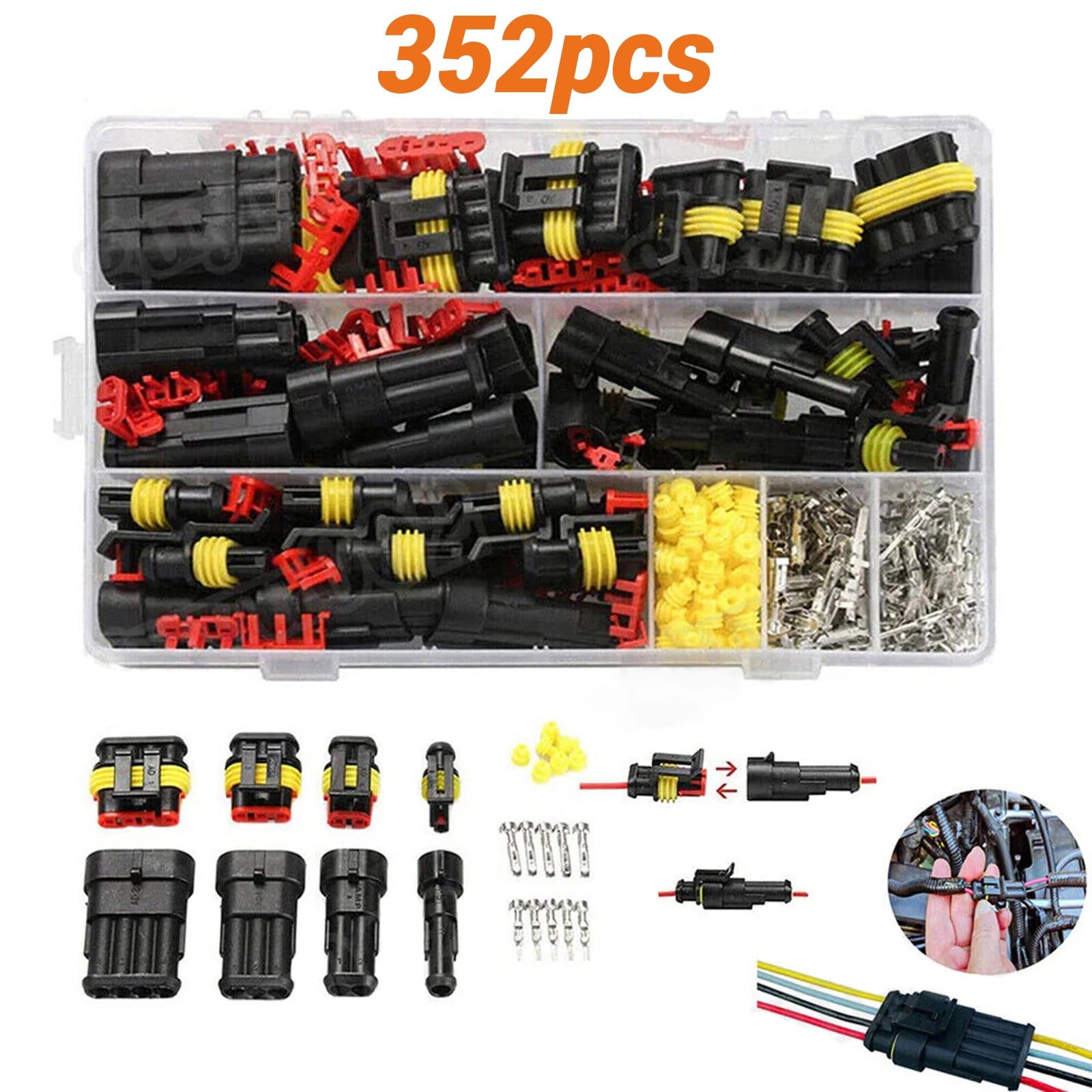 352Pcs 1/2/3/4Pin Cable Wire Connector Plug Waterproof Sealed For Electrical Car - HomeDIYer