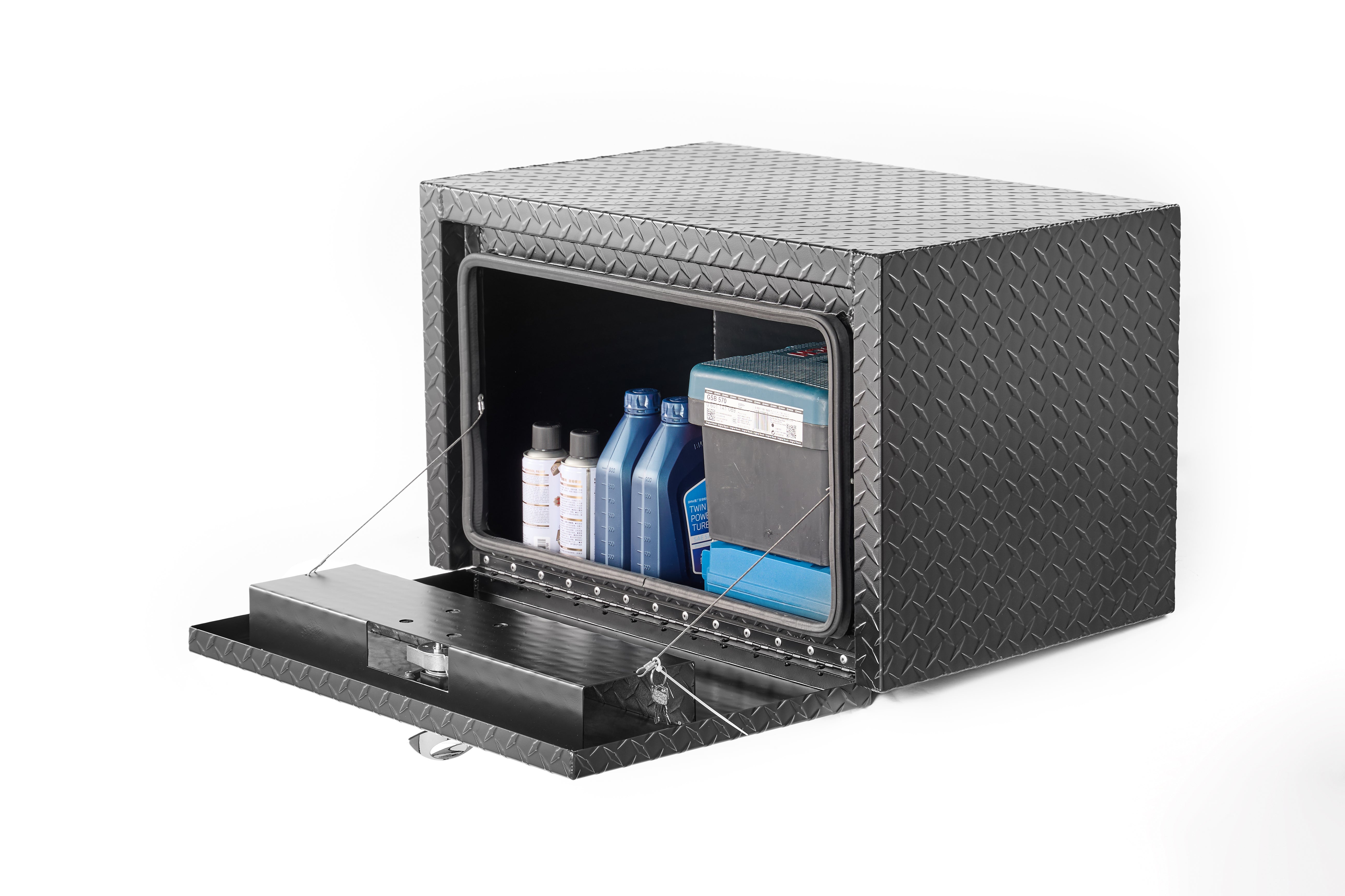 30" Aluminum Underbody Truck Tool Box — Matte Black Diamond Plate, Waterproof & Lockable