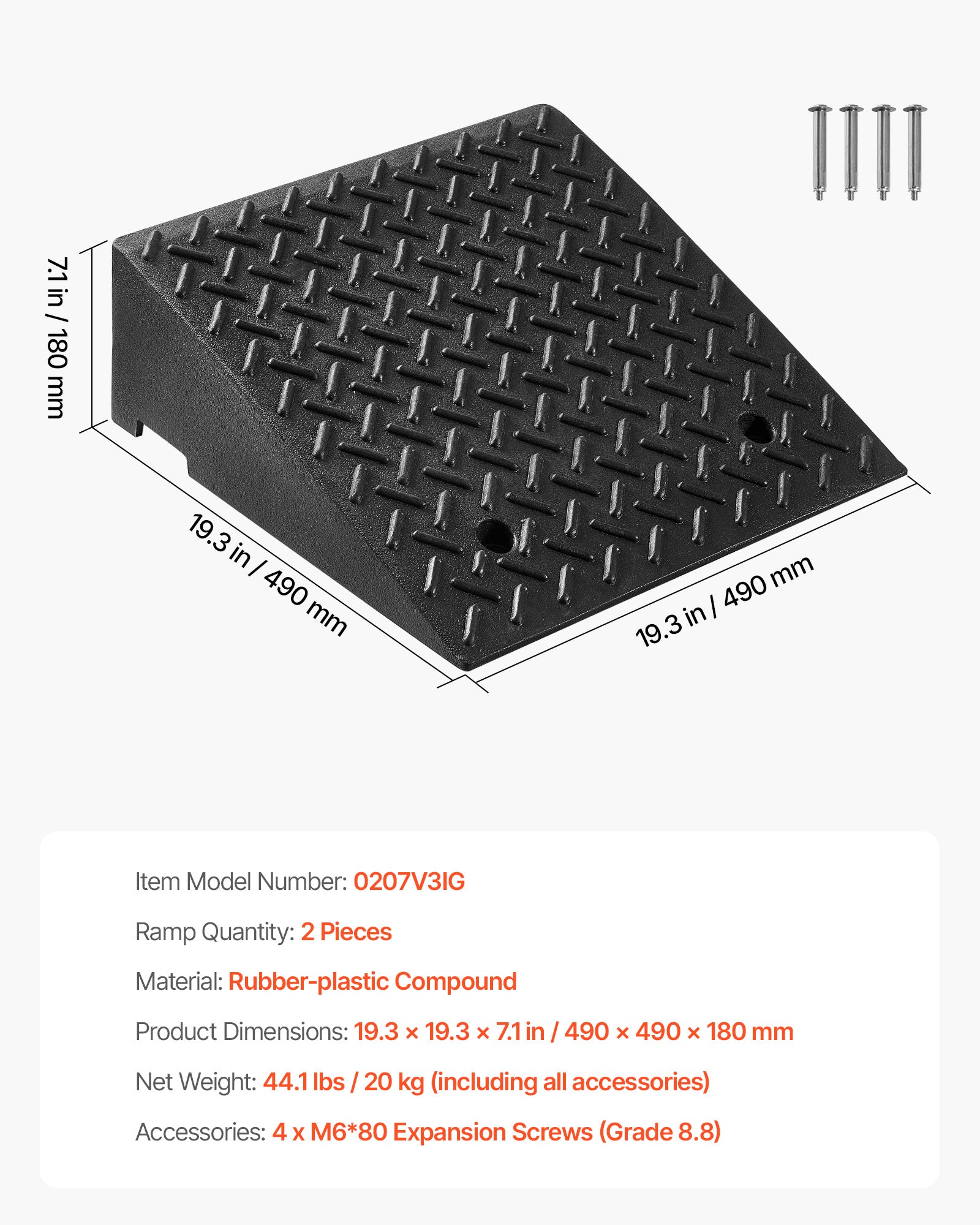 Driveway Curb Ramp, 7000 lbs Load Capacity, 7 Inches Rise Height Heavy Duty Curbside Bridge Ramp with Drainage Tank for Wheelchairs, Strollers, Motorcycles, Cars, Lawn Mowers & Trailers, 2 Pack