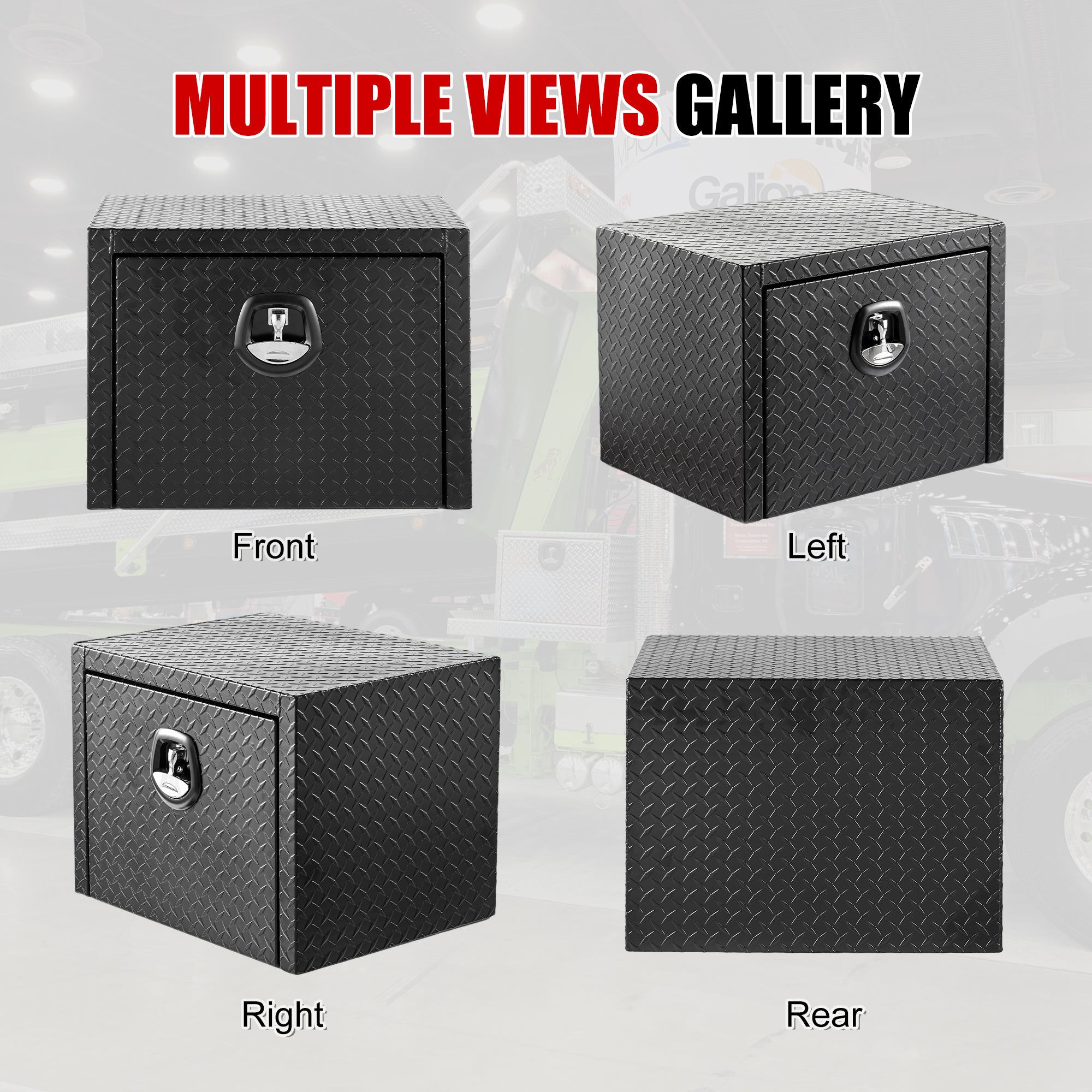 24" Aluminum Underbody Truck Tool Box — Matte Black Diamond Plate, Waterproof & Lockable, Ideal for Pickup, ATV, RV
